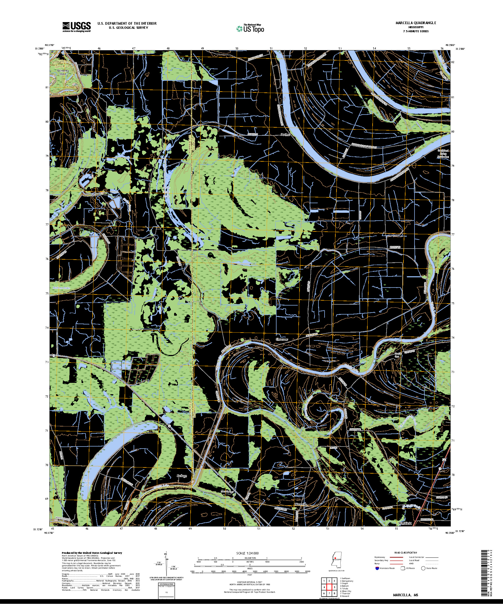US TOPO 7.5-MINUTE MAP FOR MARCELLA, MS