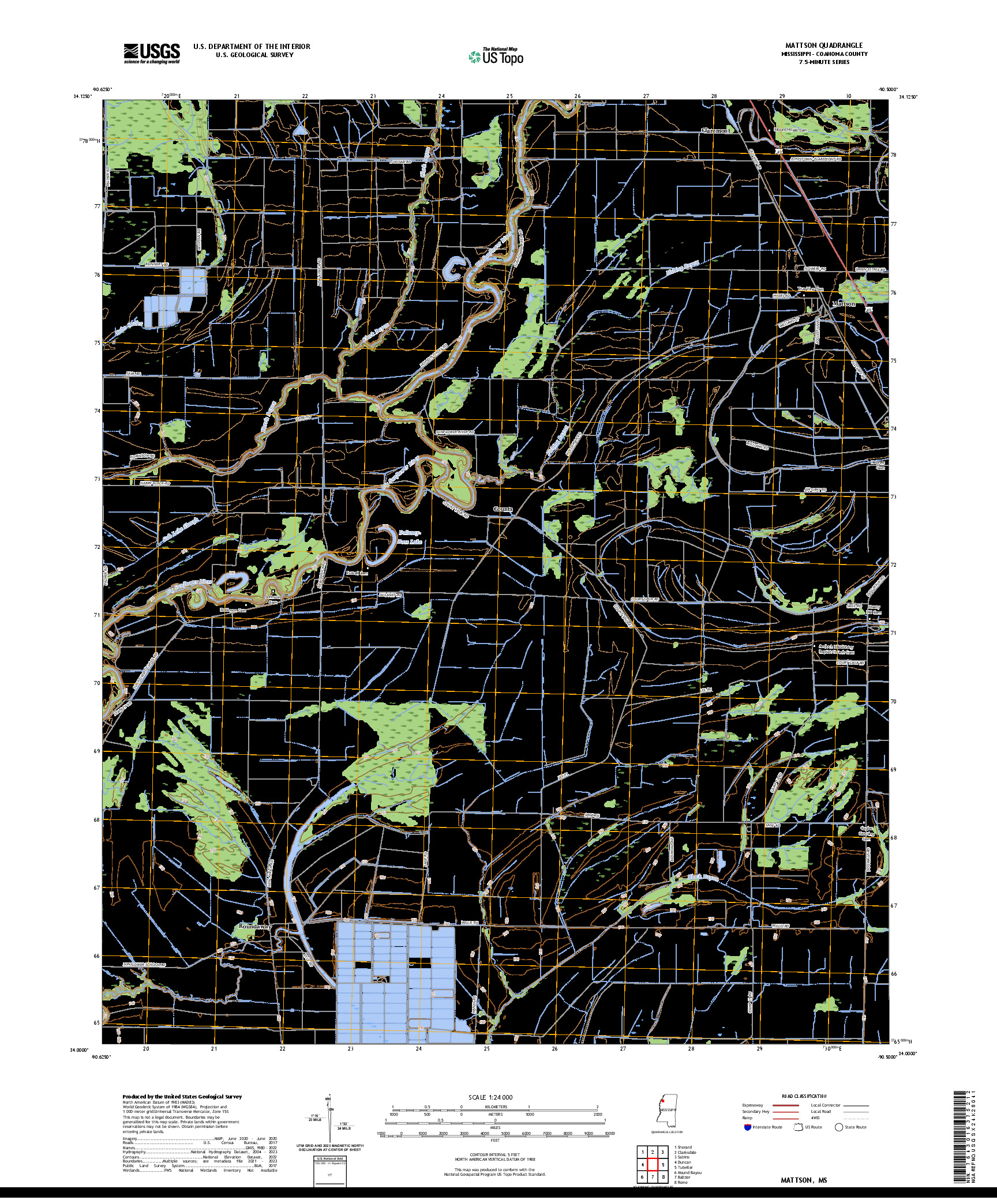 US TOPO 7.5-MINUTE MAP FOR MATTSON, MS