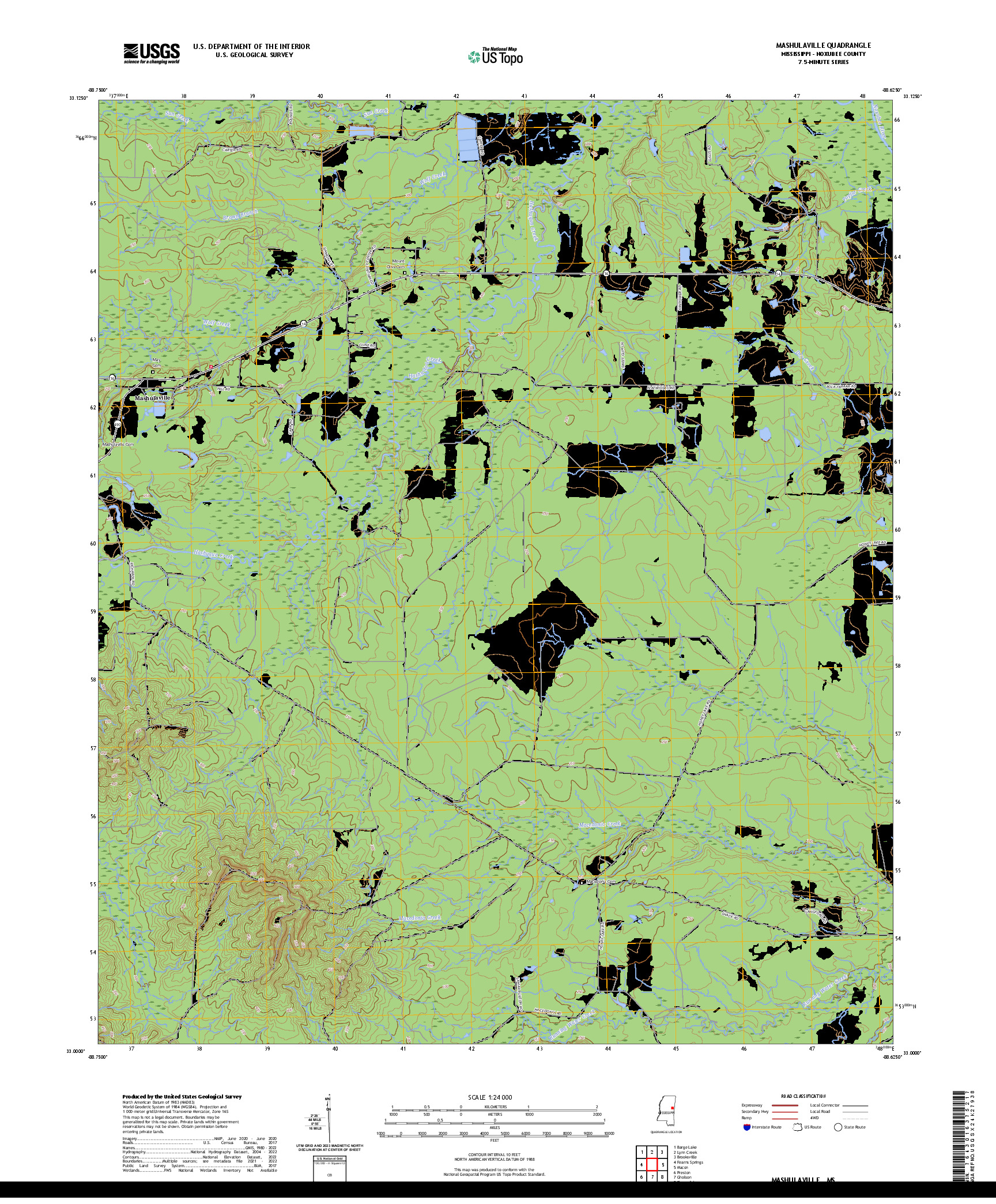 US TOPO 7.5-MINUTE MAP FOR MASHULAVILLE, MS