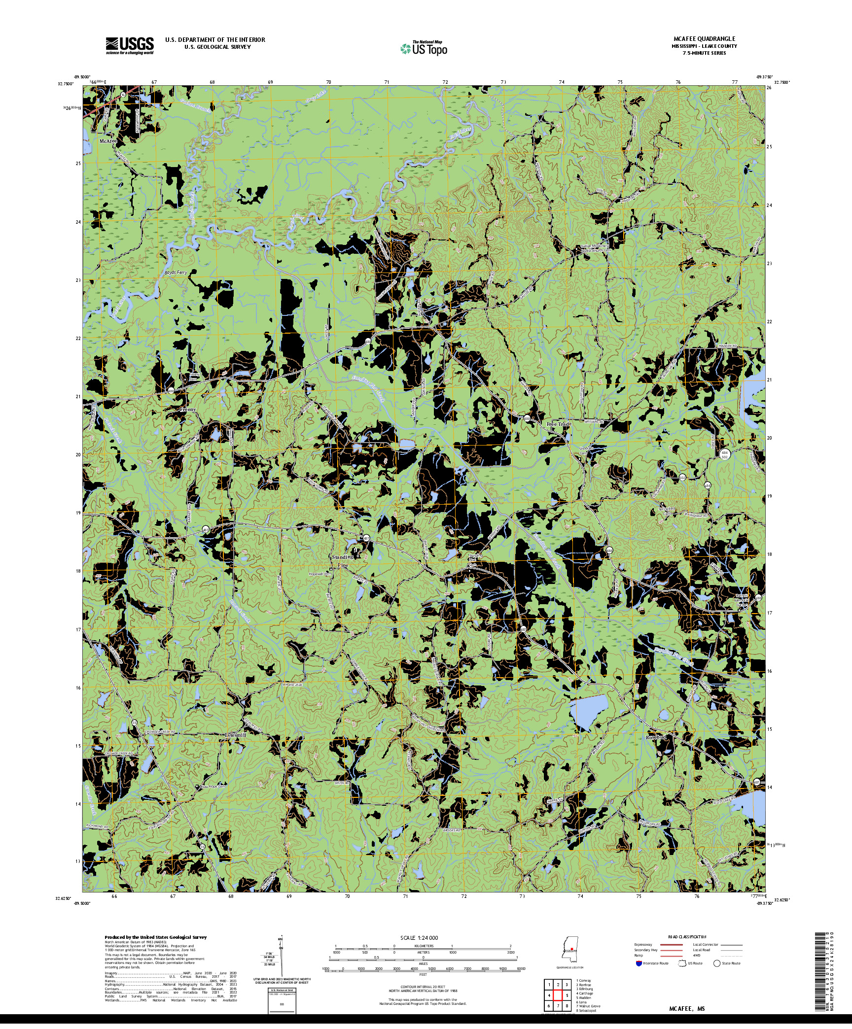 US TOPO 7.5-MINUTE MAP FOR MCAFEE, MS
