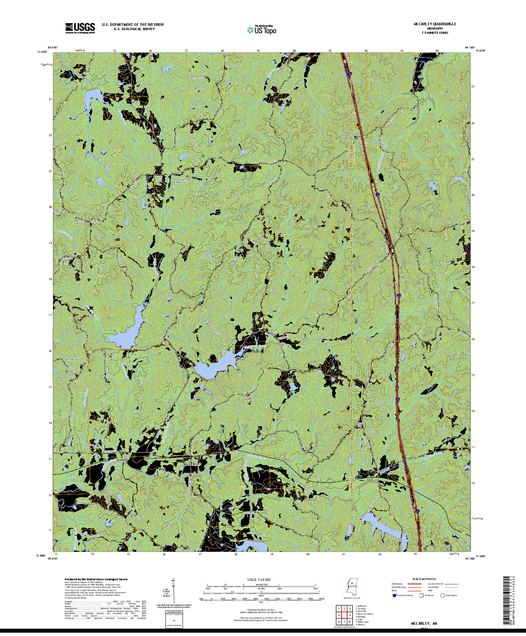 US TOPO 7.5-MINUTE MAP FOR MCCARLEY, MS