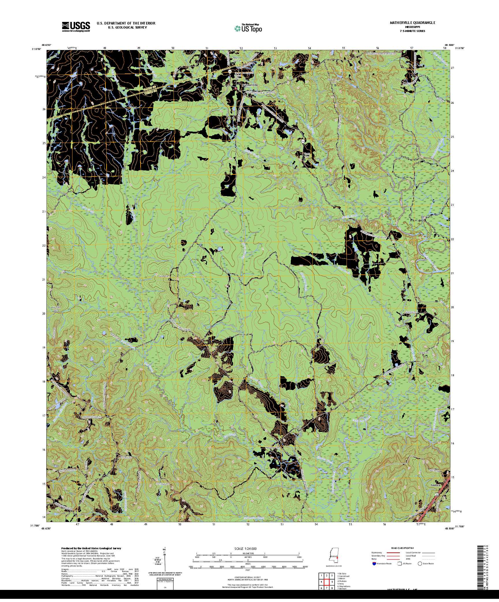 US TOPO 7.5-MINUTE MAP FOR MATHERVILLE, MS
