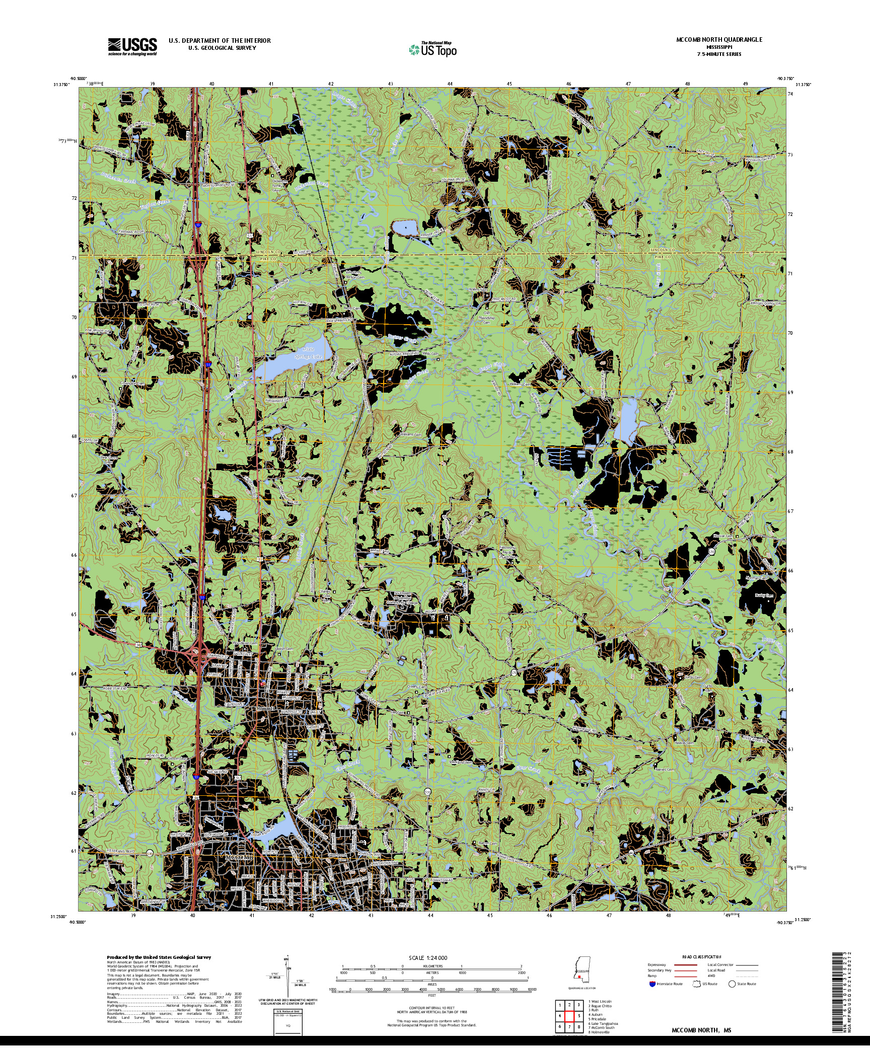 US TOPO 7.5-MINUTE MAP FOR MCCOMB NORTH, MS