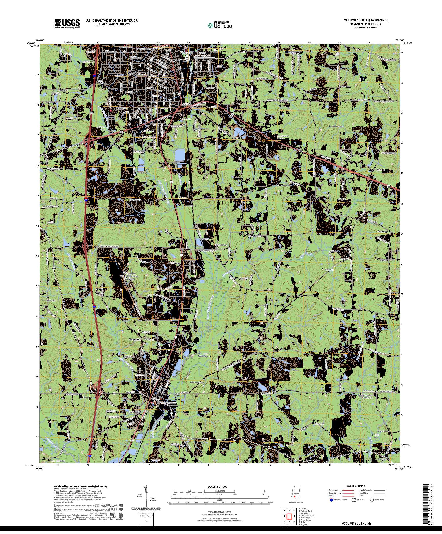US TOPO 7.5-MINUTE MAP FOR MCCOMB SOUTH, MS