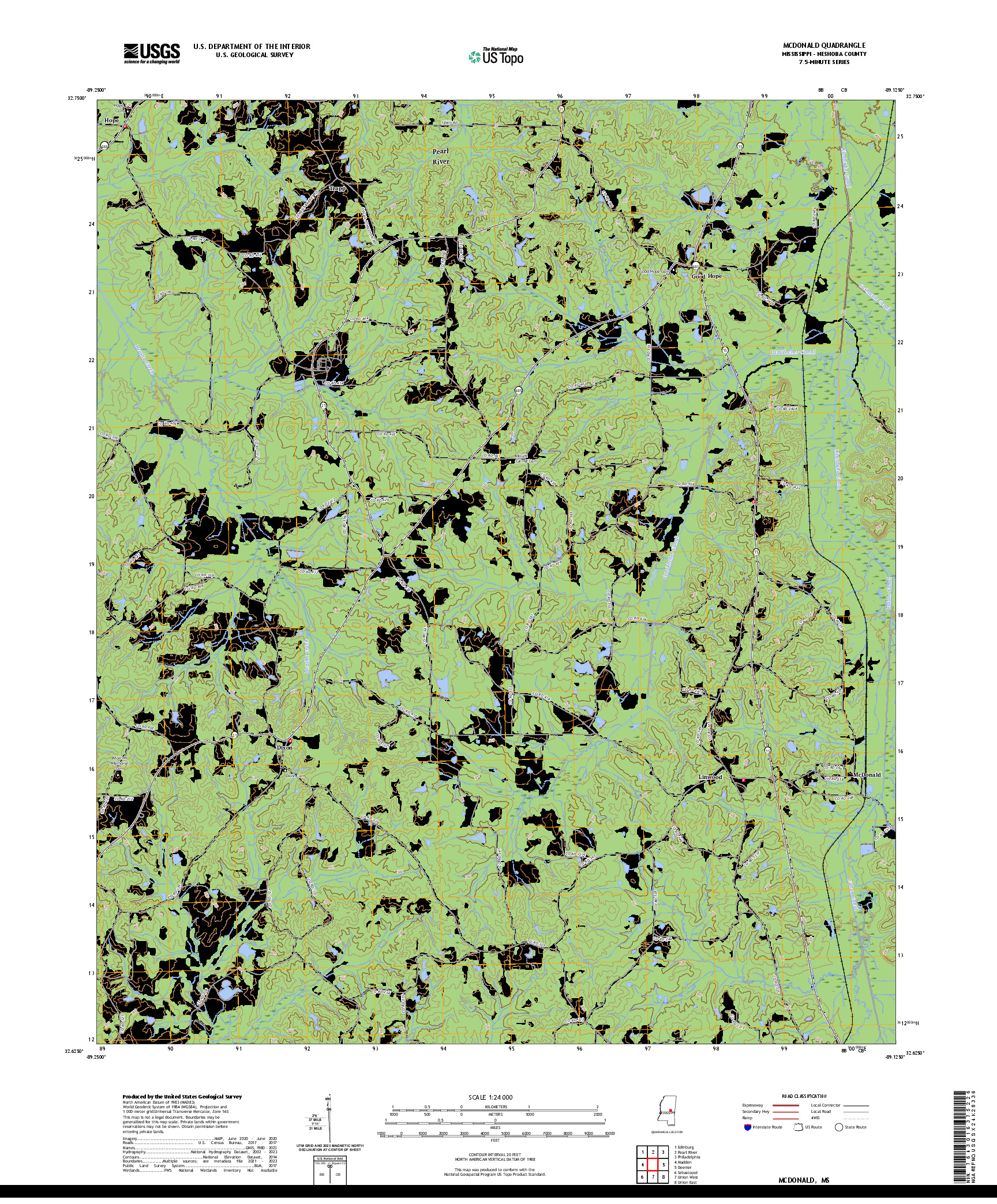 US TOPO 7.5-MINUTE MAP FOR MCDONALD, MS