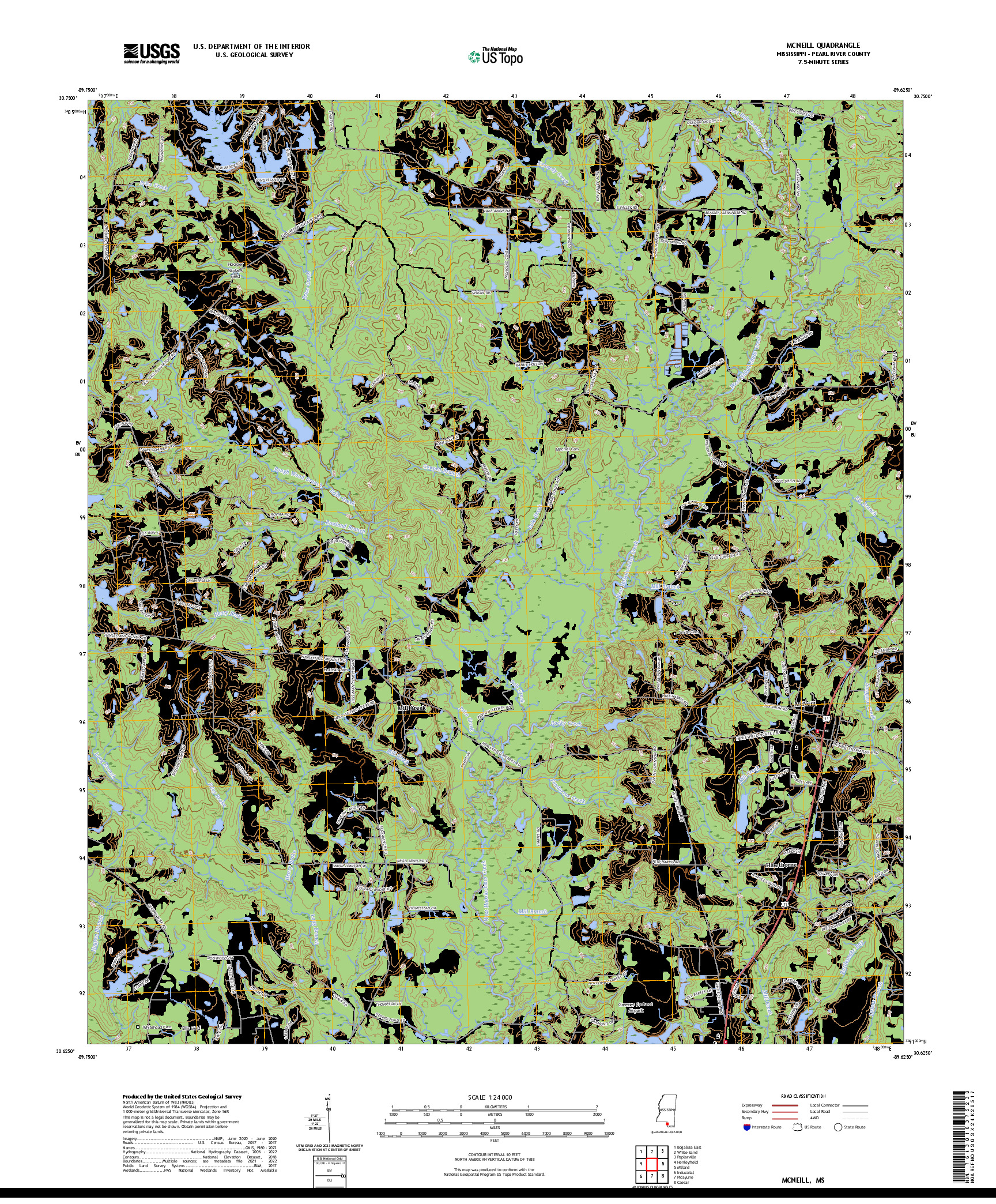 US TOPO 7.5-MINUTE MAP FOR MCNEILL, MS
