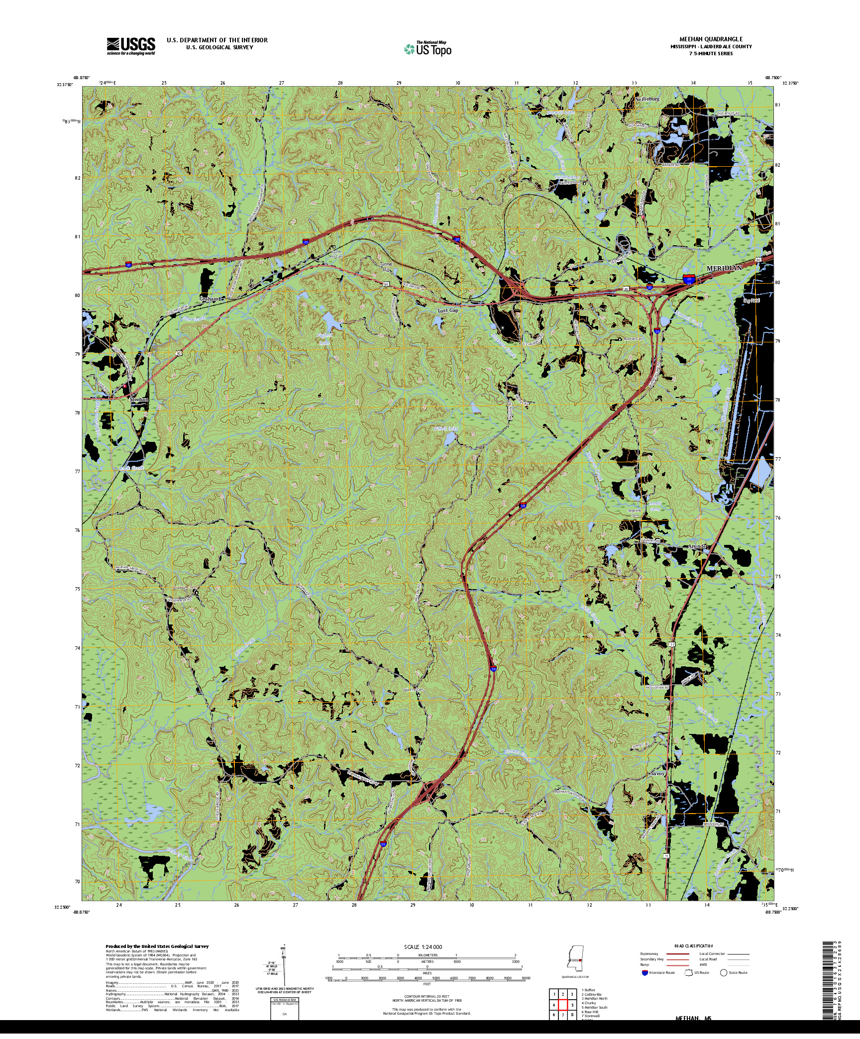 US TOPO 7.5-MINUTE MAP FOR MEEHAN, MS