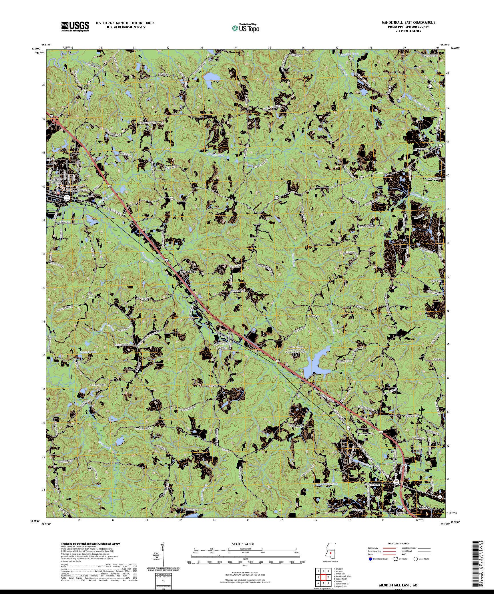 US TOPO 7.5-MINUTE MAP FOR MENDENHALL EAST, MS