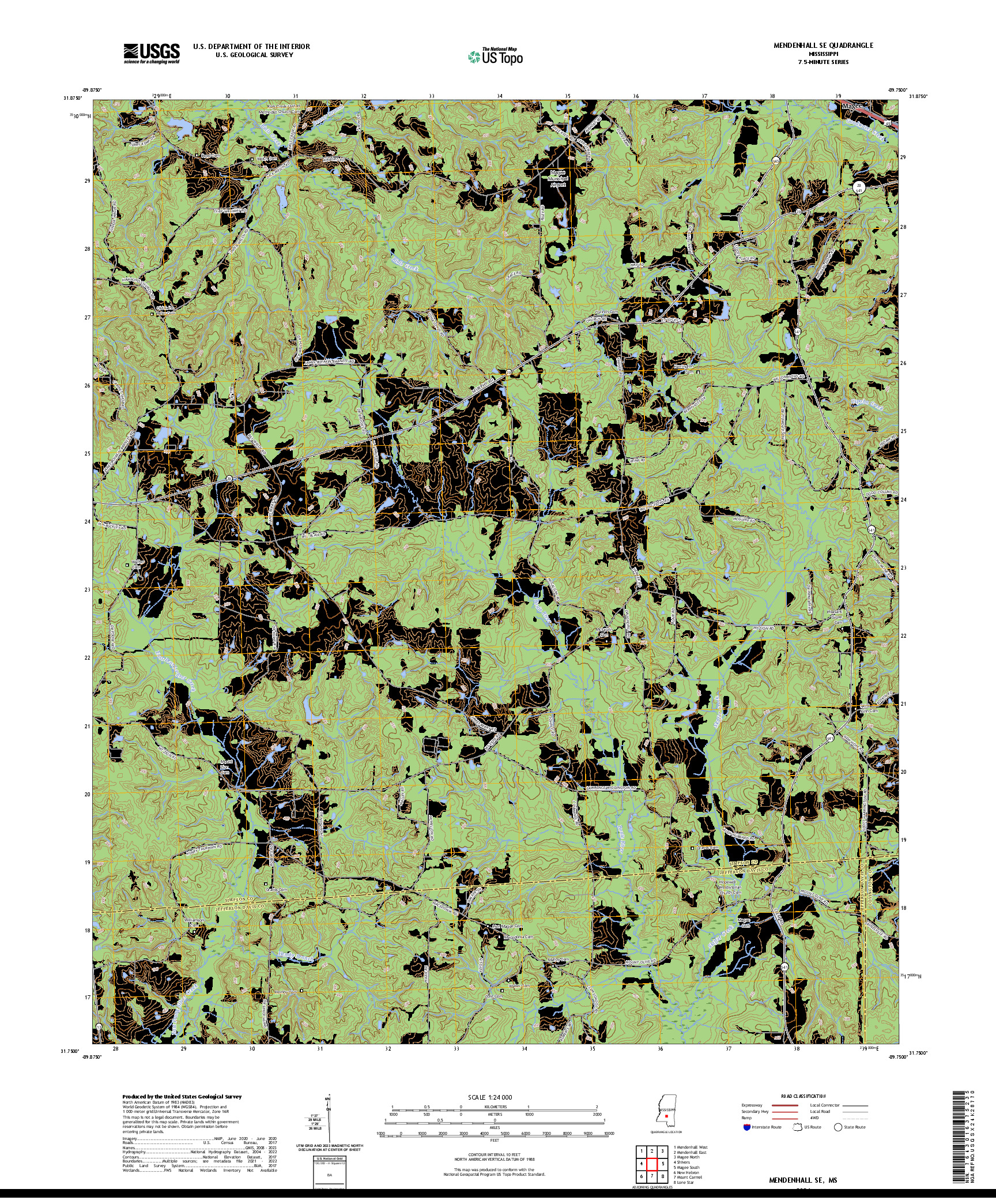 US TOPO 7.5-MINUTE MAP FOR MENDENHALL SE, MS