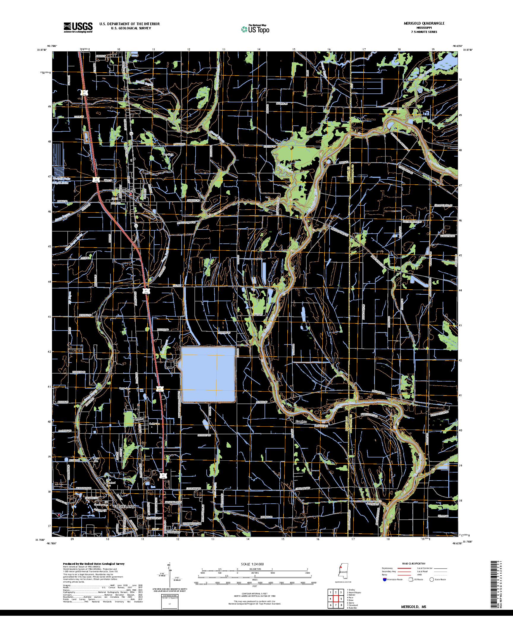 US TOPO 7.5-MINUTE MAP FOR MERIGOLD, MS