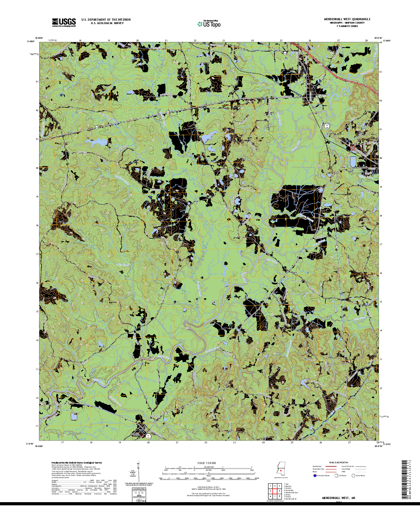 US TOPO 7.5-MINUTE MAP FOR MENDENHALL WEST, MS