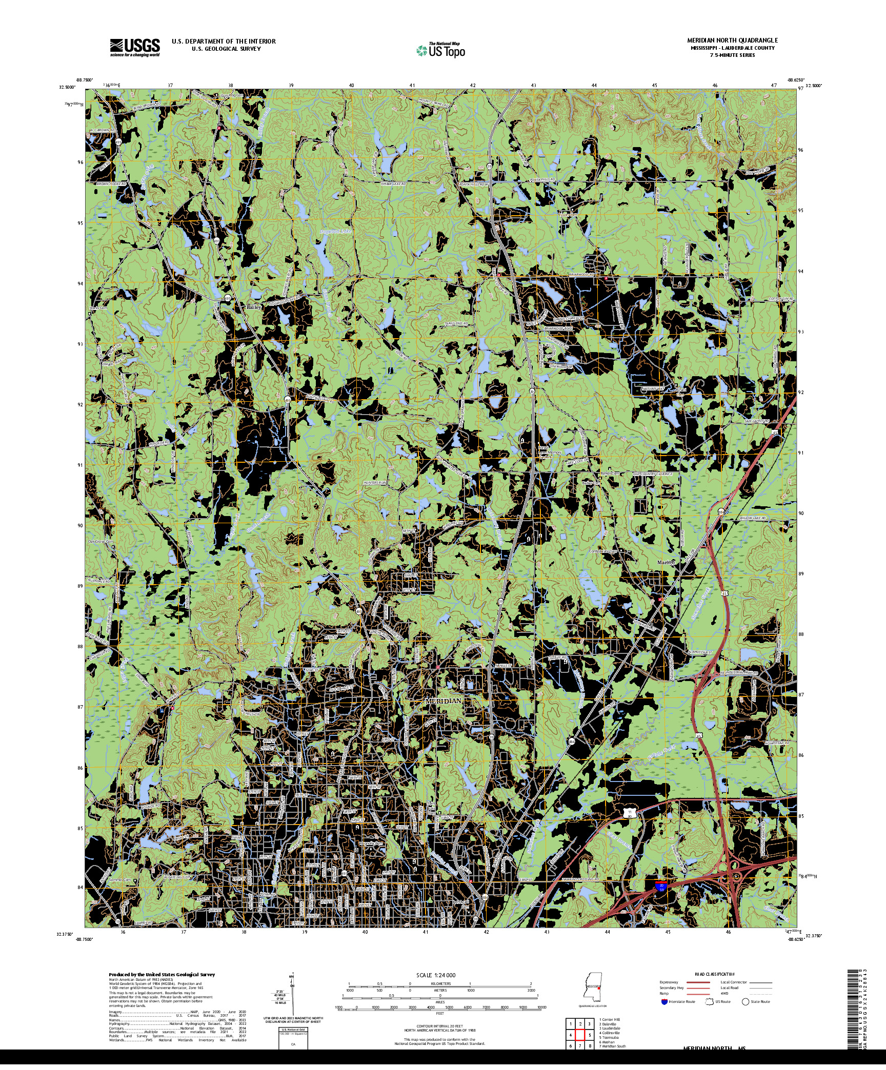 US TOPO 7.5-MINUTE MAP FOR MERIDIAN NORTH, MS