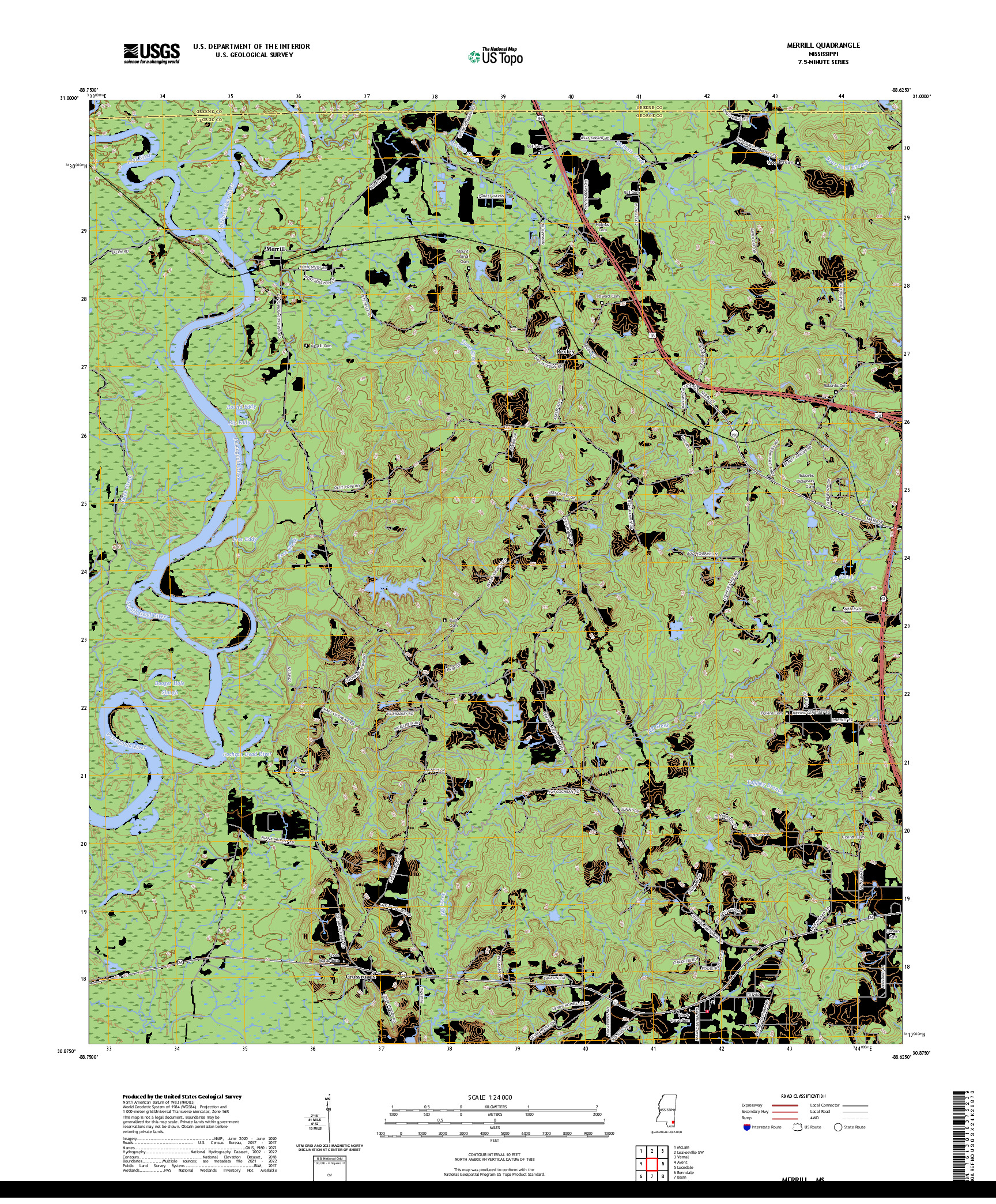US TOPO 7.5-MINUTE MAP FOR MERRILL, MS