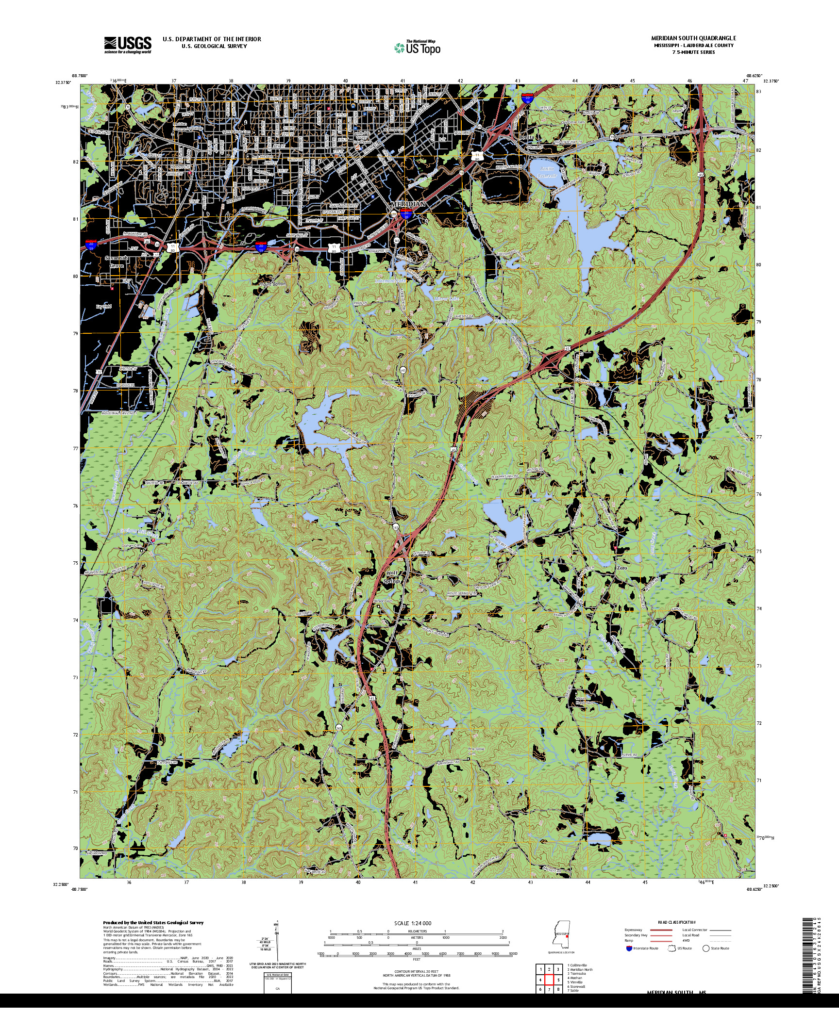 US TOPO 7.5-MINUTE MAP FOR MERIDIAN SOUTH, MS