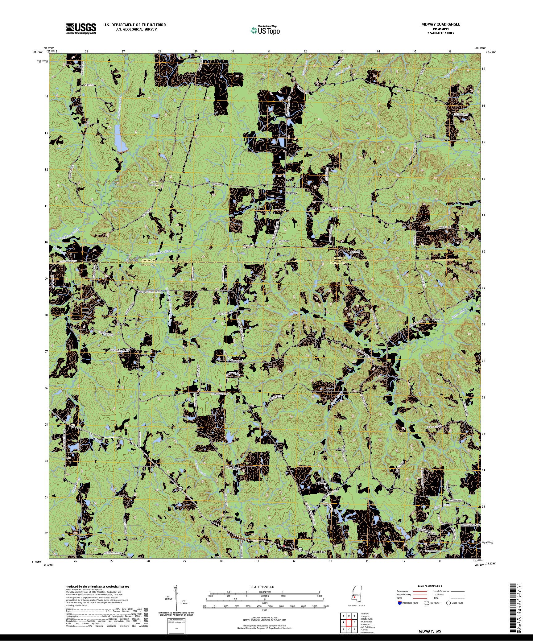 US TOPO 7.5-MINUTE MAP FOR MIDWAY, MS