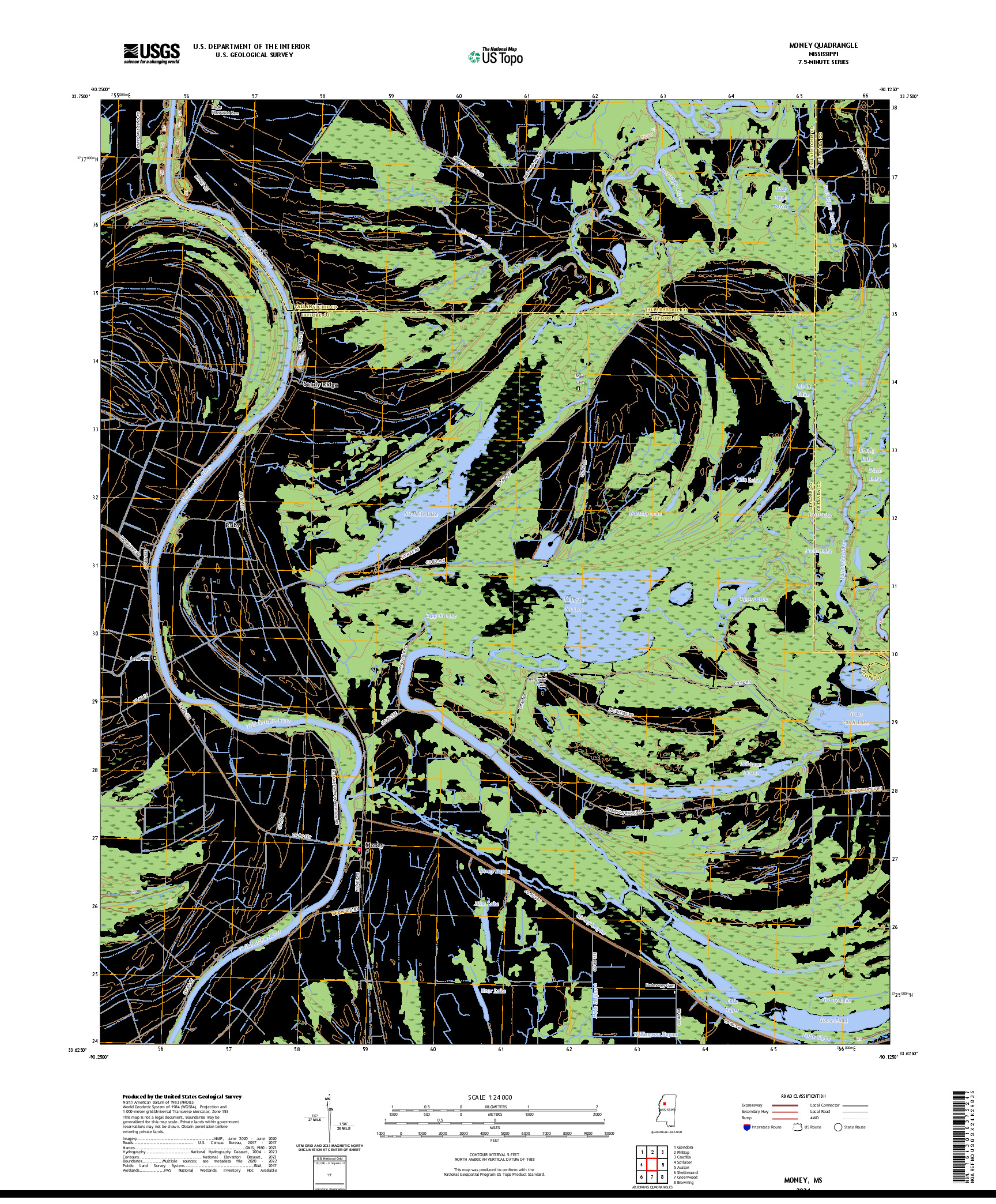 US TOPO 7.5-MINUTE MAP FOR MONEY, MS
