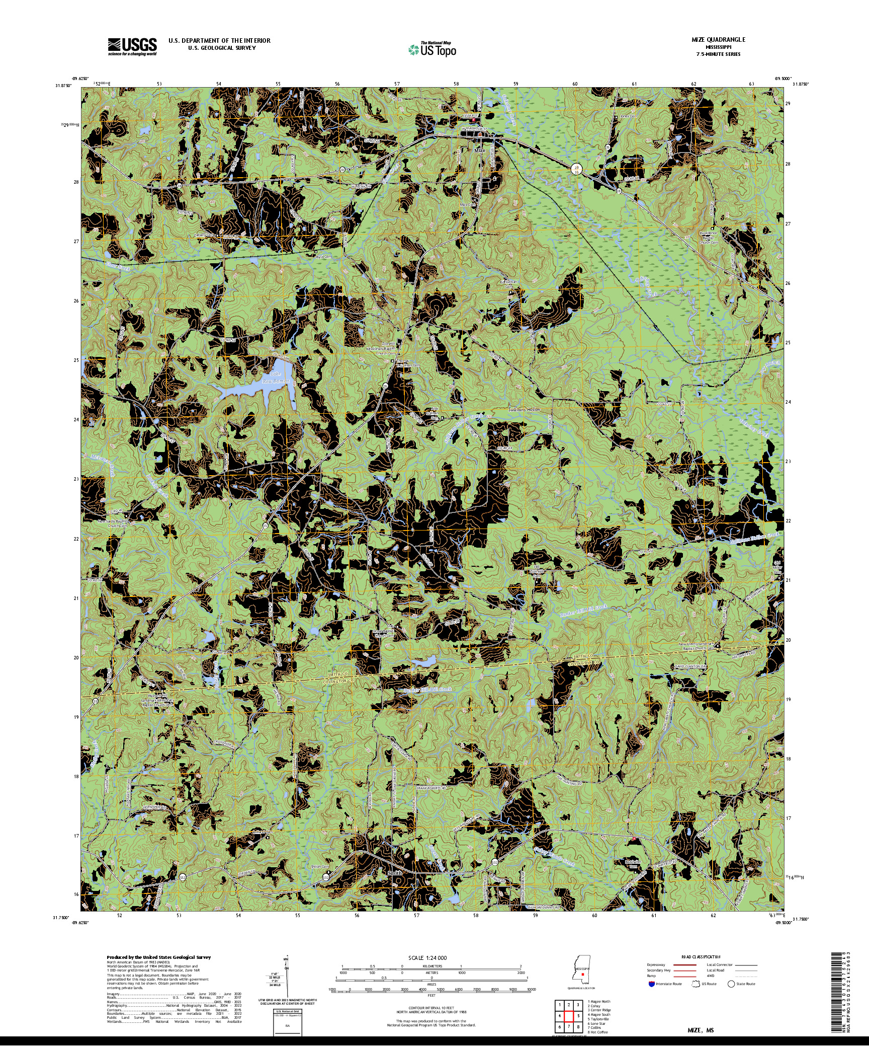 US TOPO 7.5-MINUTE MAP FOR MIZE, MS