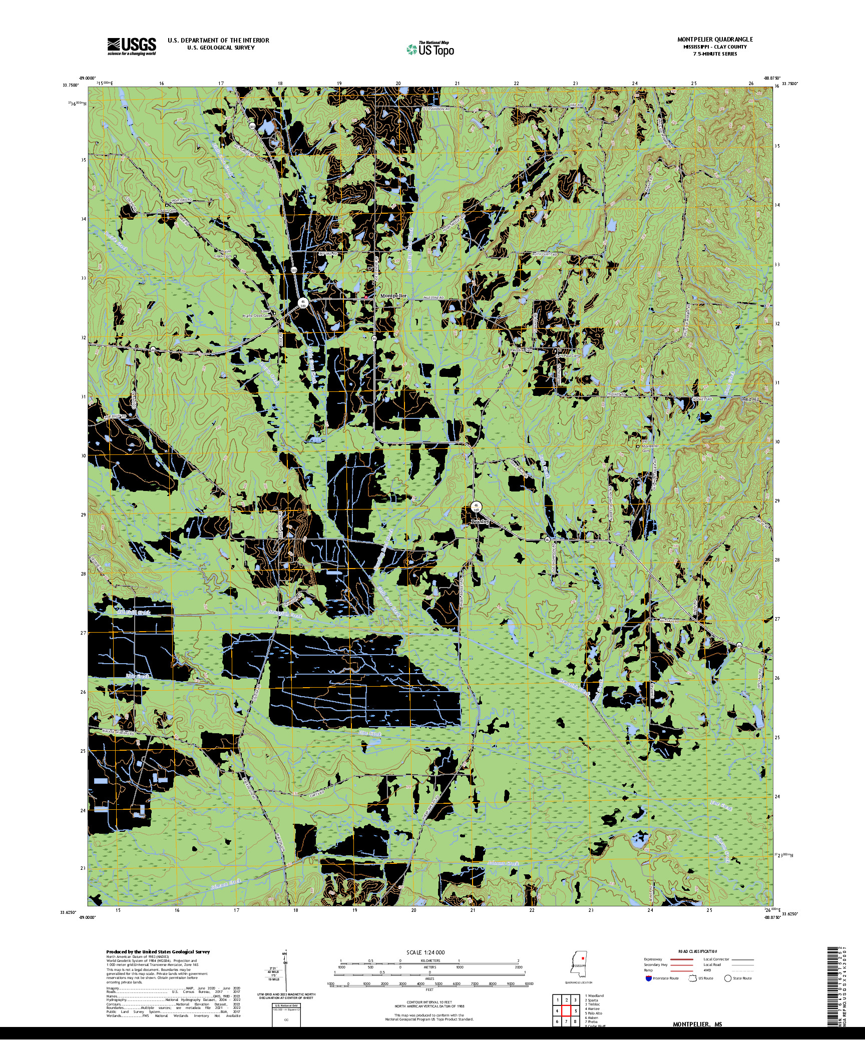 US TOPO 7.5-MINUTE MAP FOR MONTPELIER, MS