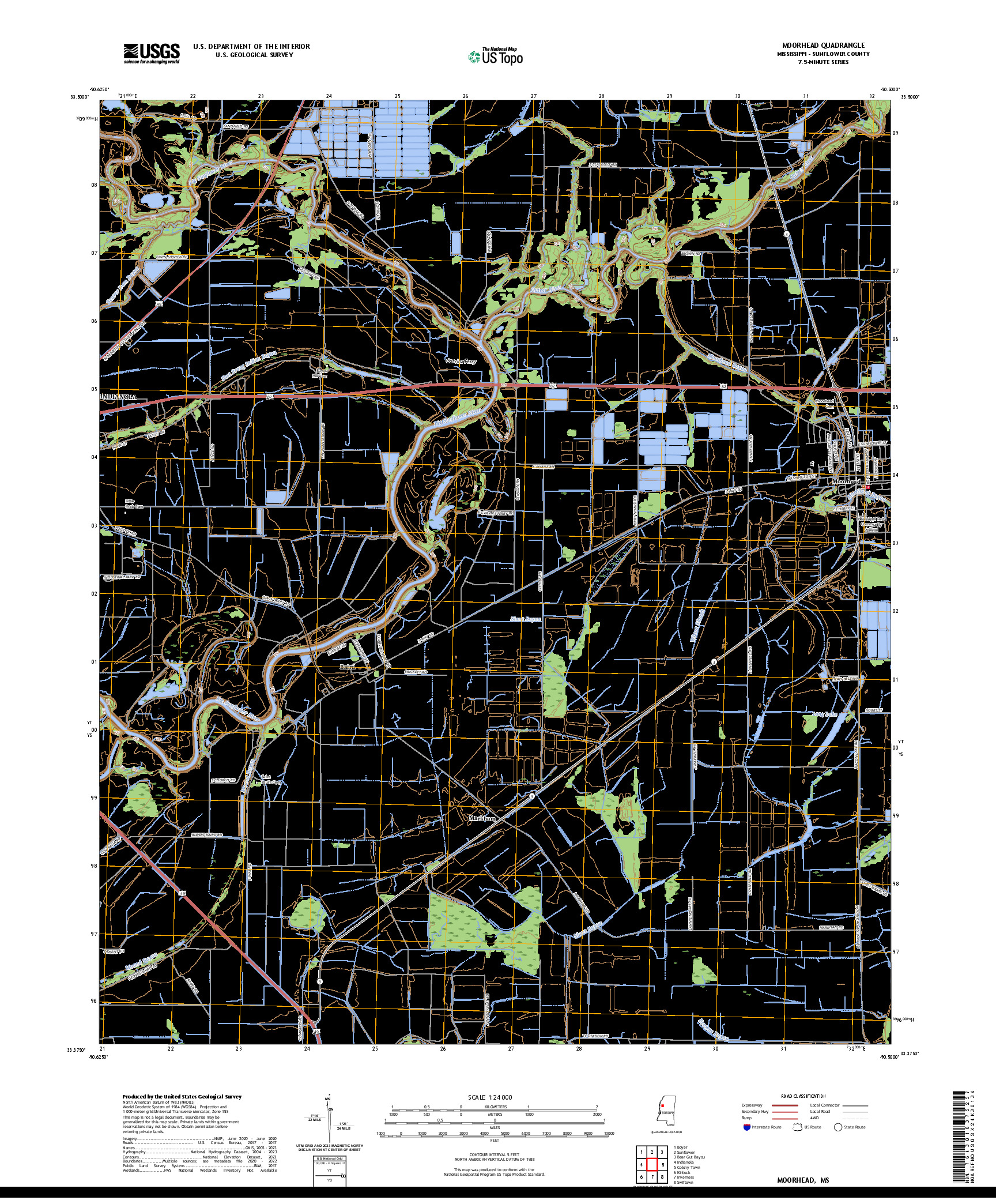 US TOPO 7.5-MINUTE MAP FOR MOORHEAD, MS