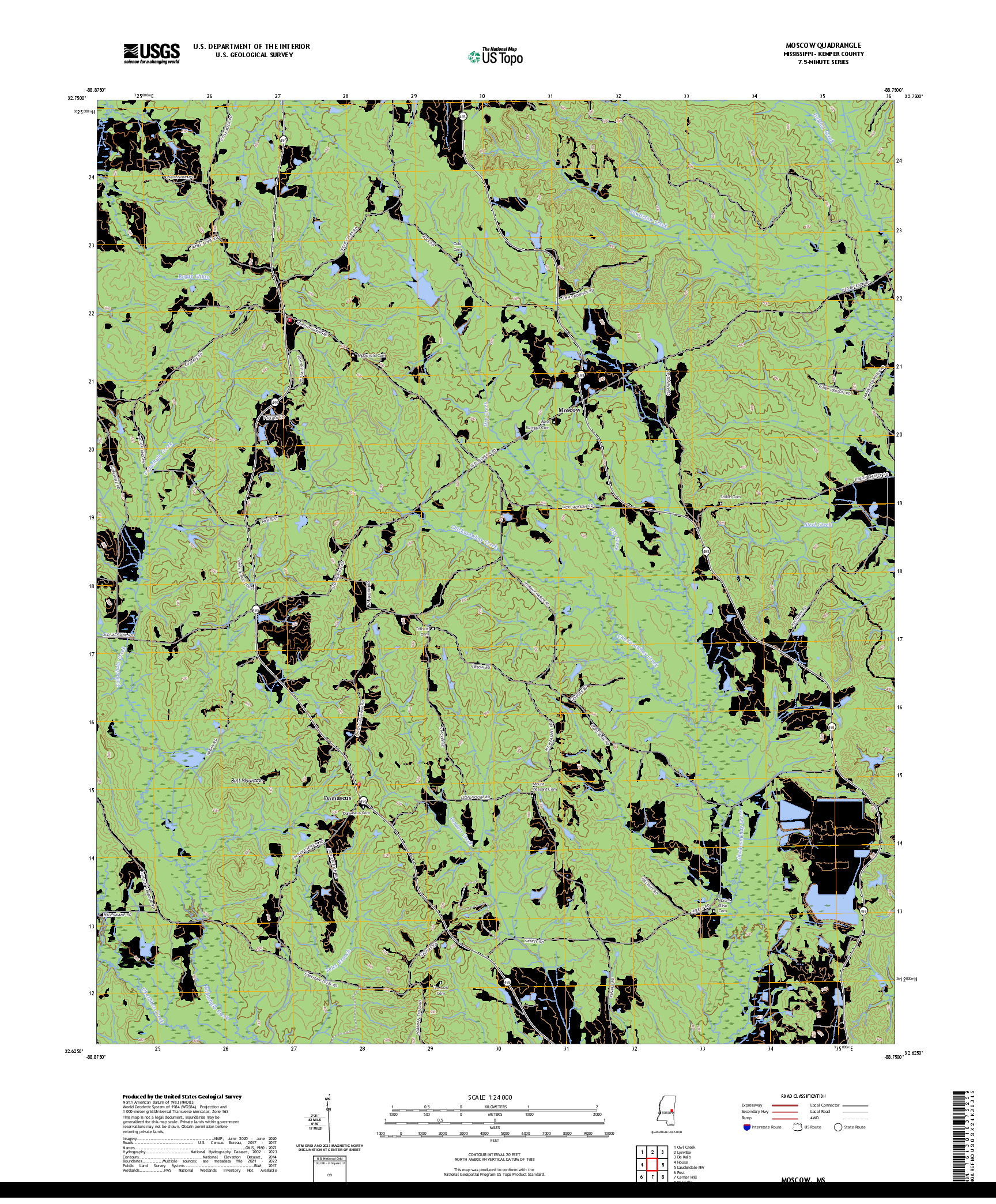US TOPO 7.5-MINUTE MAP FOR MOSCOW, MS