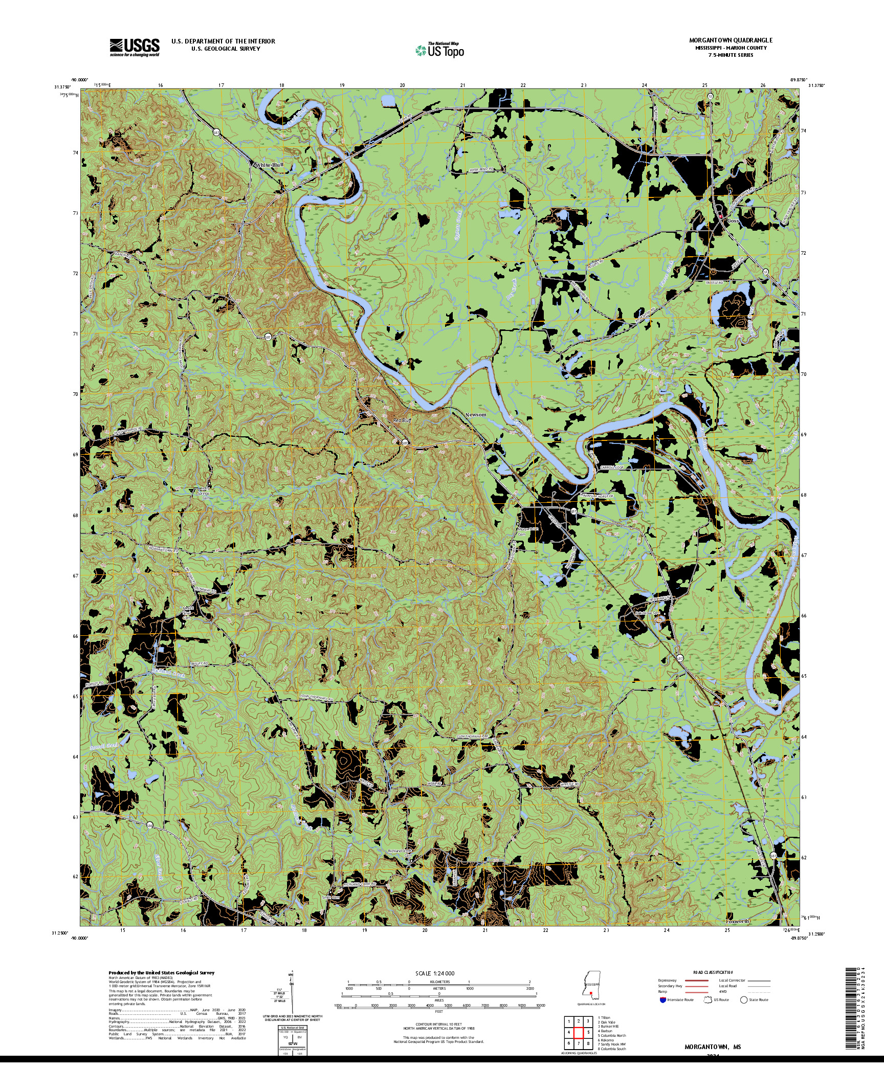 US TOPO 7.5-MINUTE MAP FOR MORGANTOWN, MS