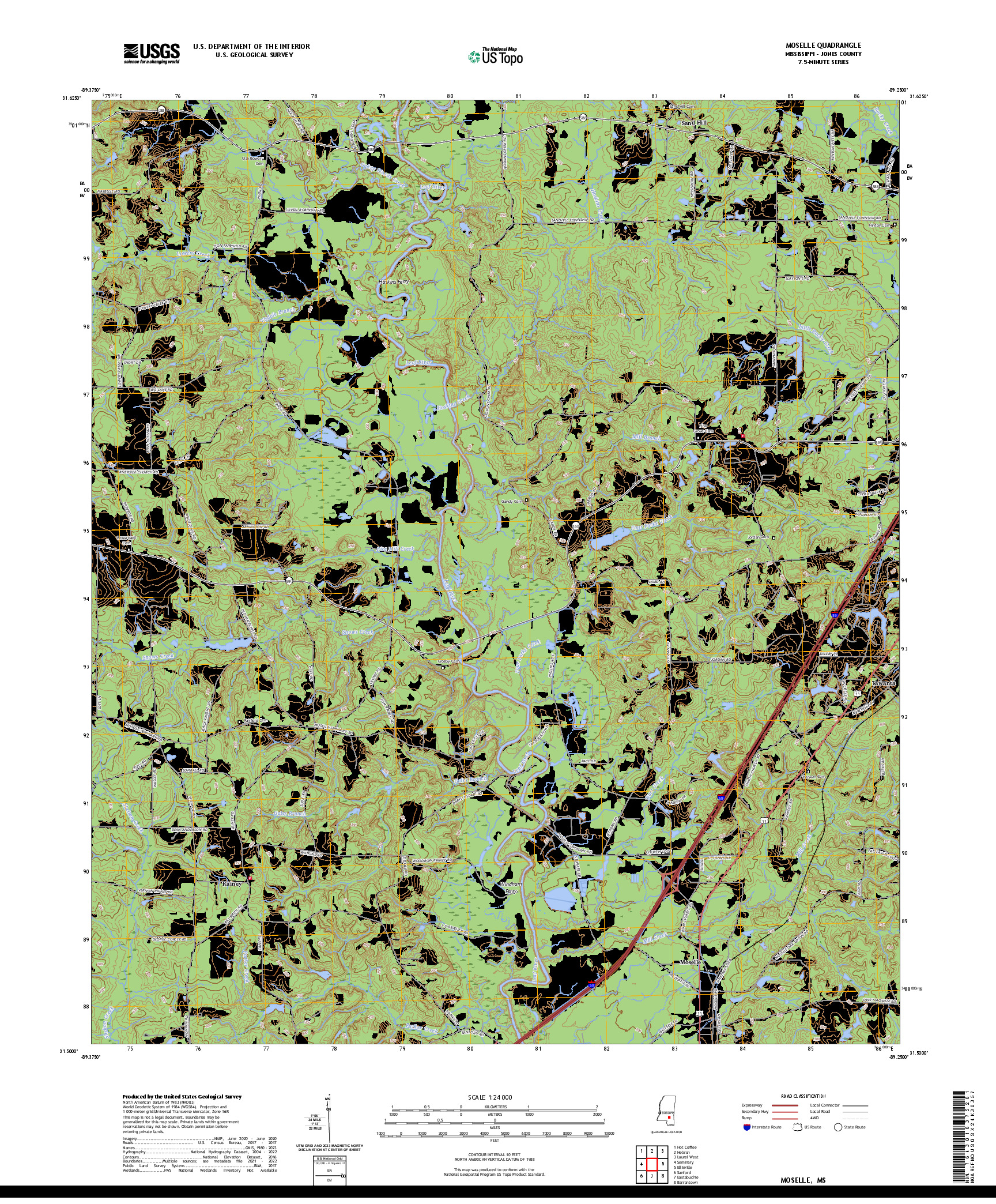 US TOPO 7.5-MINUTE MAP FOR MOSELLE, MS