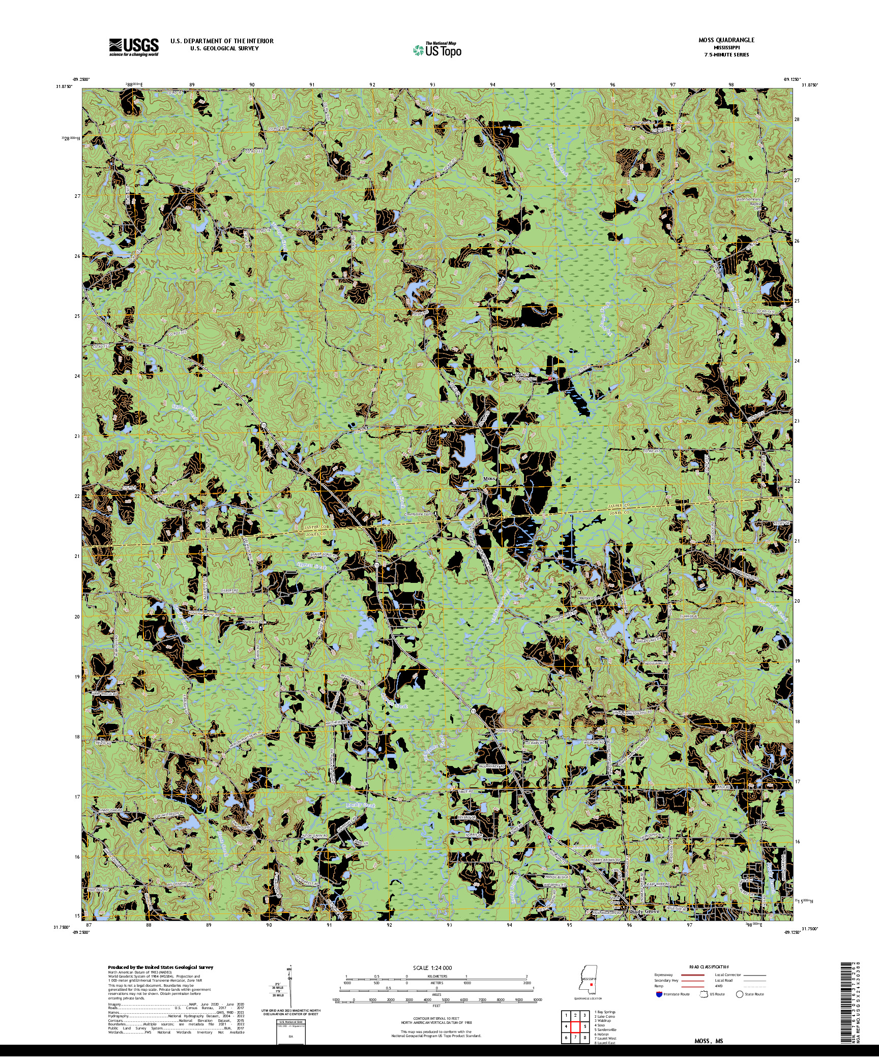 US TOPO 7.5-MINUTE MAP FOR MOSS, MS