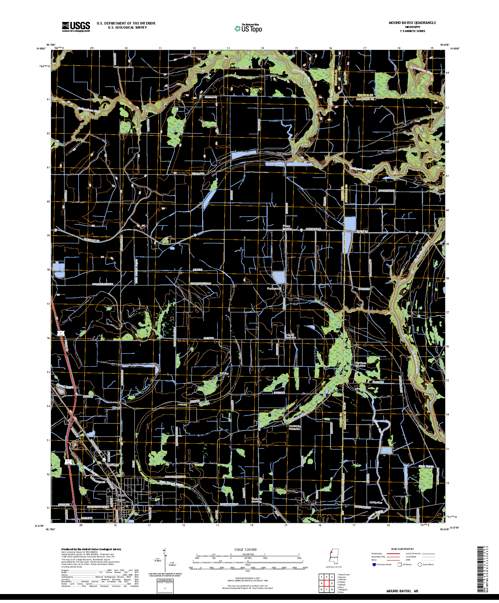 US TOPO 7.5-MINUTE MAP FOR MOUND BAYOU, MS