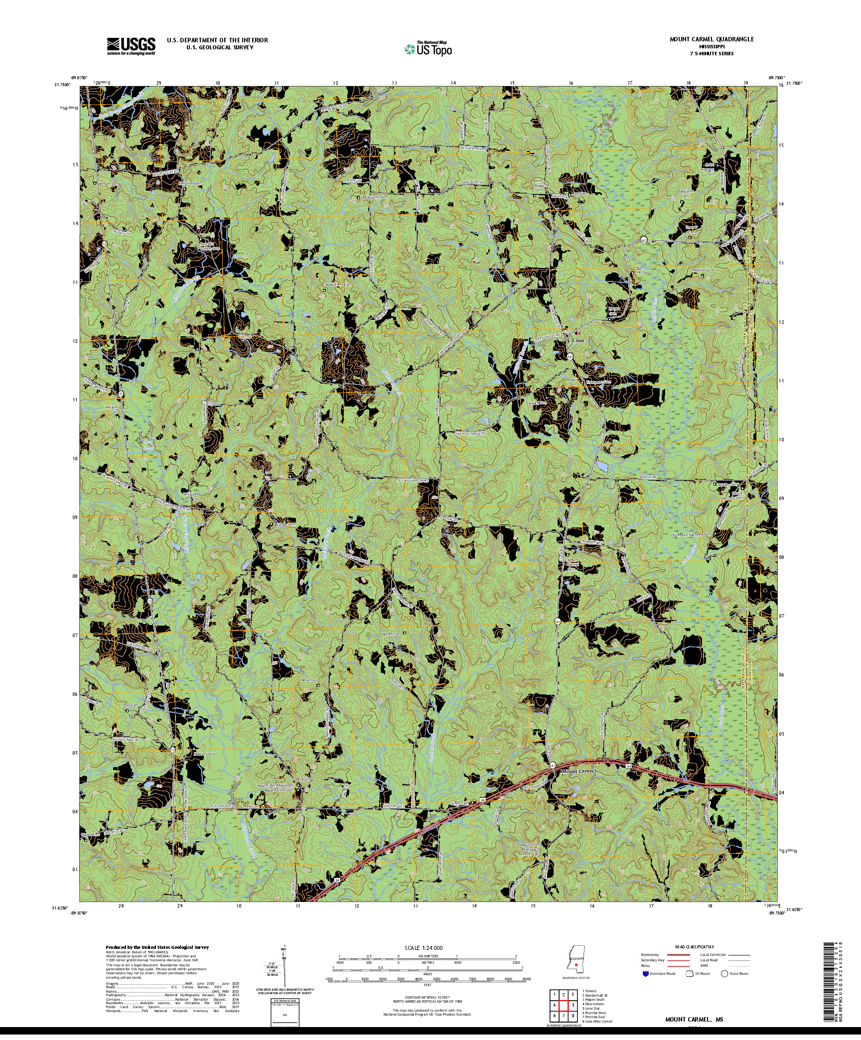 US TOPO 7.5-MINUTE MAP FOR MOUNT CARMEL, MS
