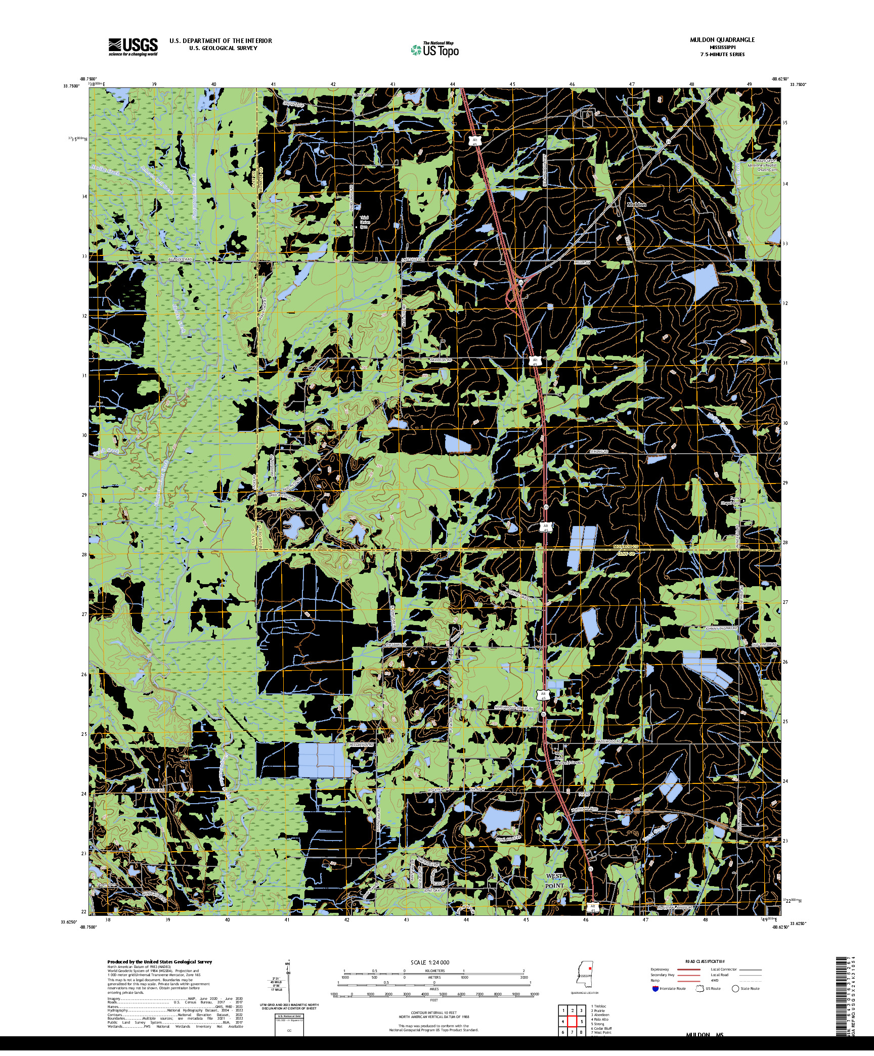 US TOPO 7.5-MINUTE MAP FOR MULDON, MS