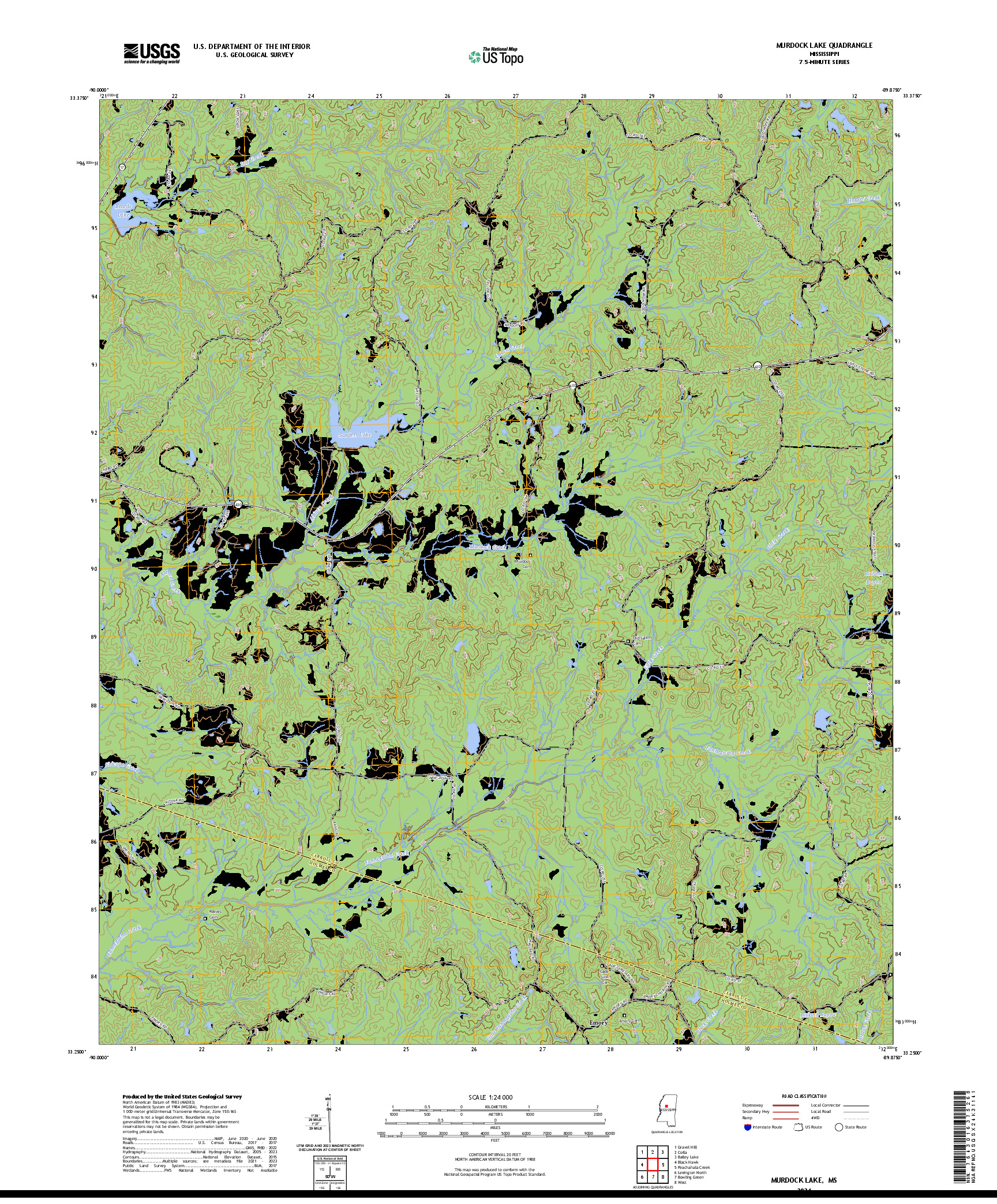 US TOPO 7.5-MINUTE MAP FOR MURDOCK LAKE, MS