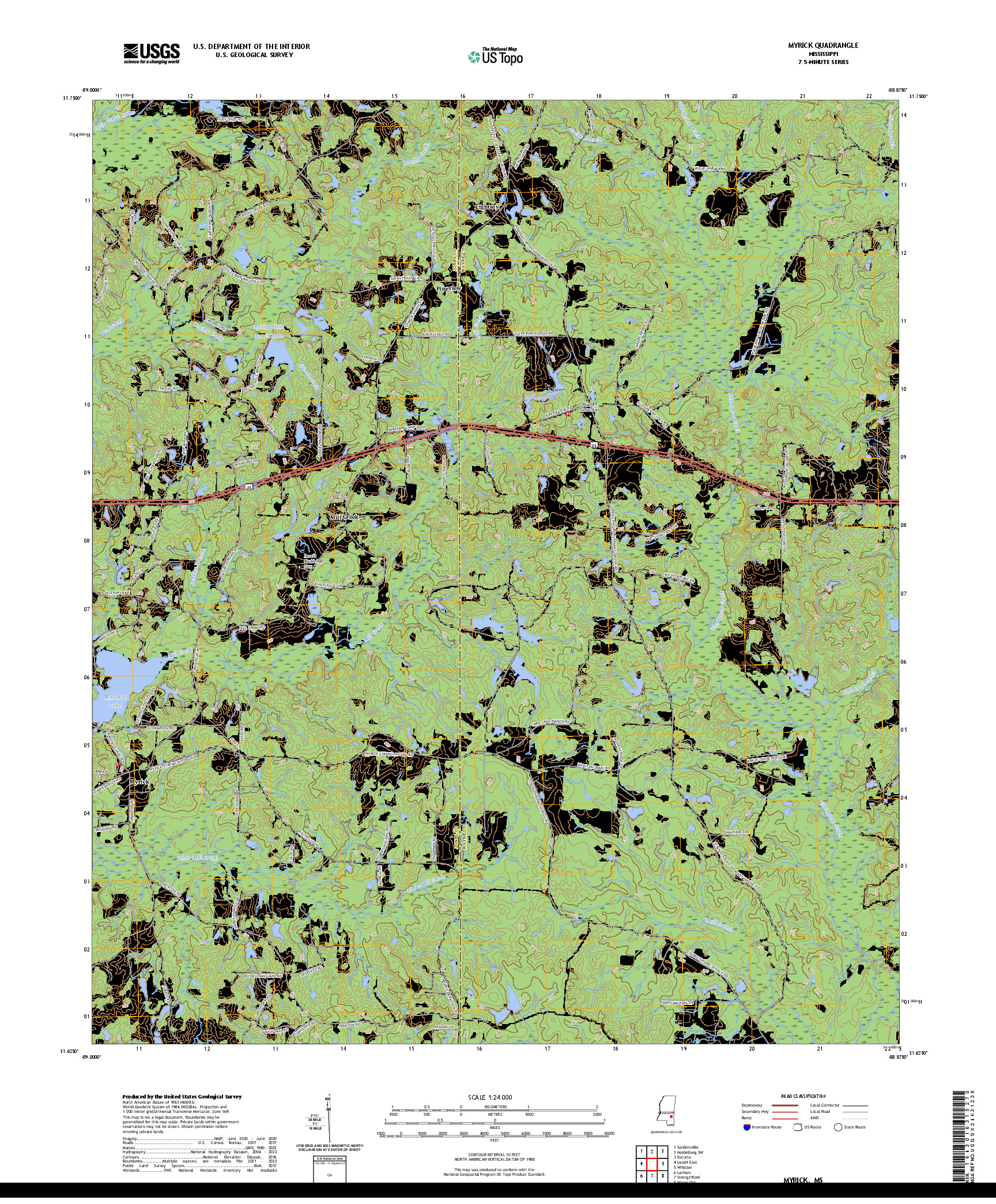 US TOPO 7.5-MINUTE MAP FOR MYRICK, MS