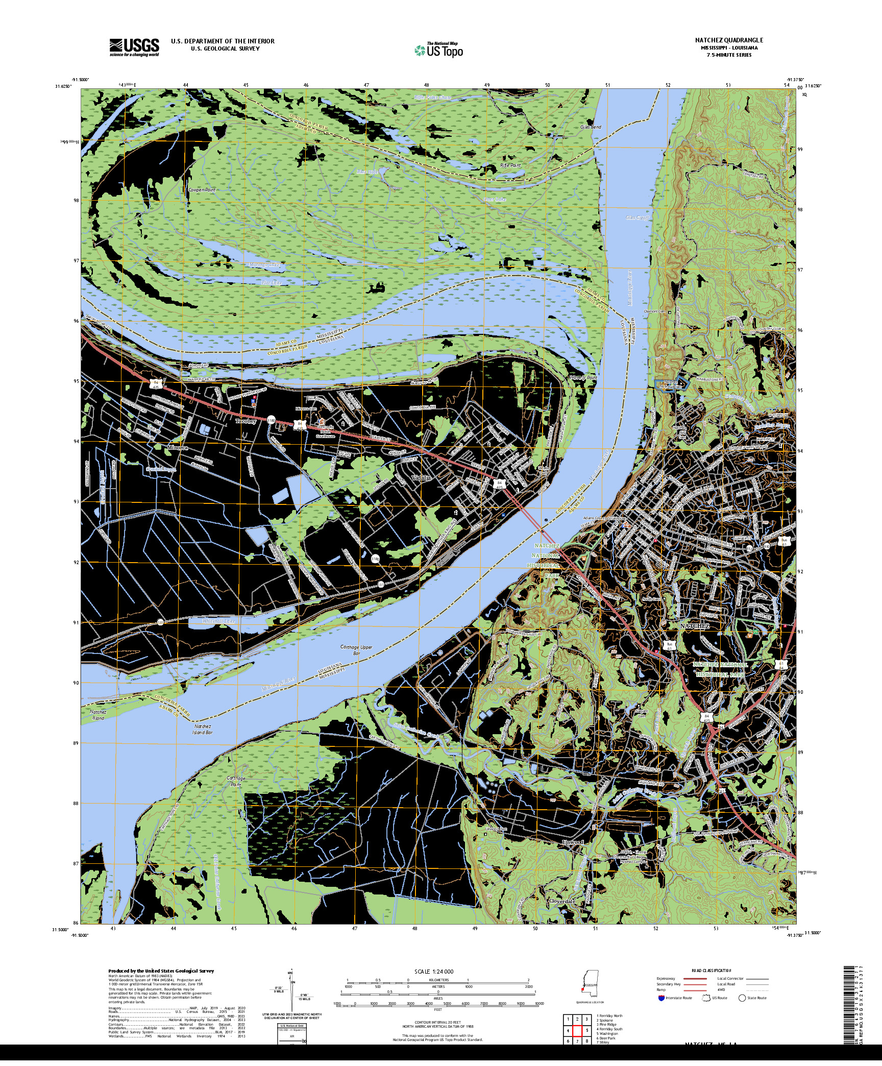 US TOPO 7.5-MINUTE MAP FOR NATCHEZ, MS,LA
