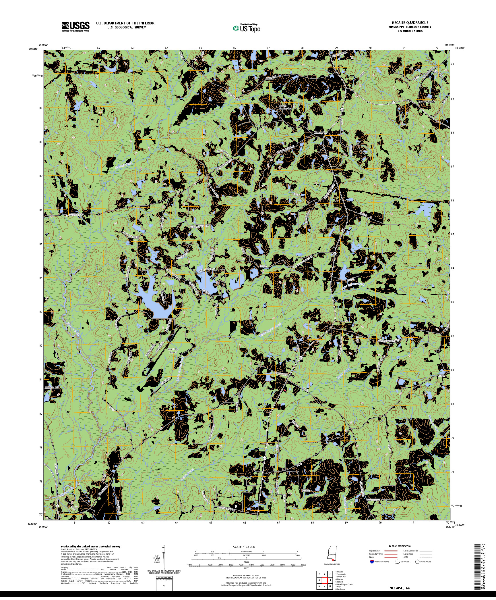 US TOPO 7.5-MINUTE MAP FOR NECAISE, MS