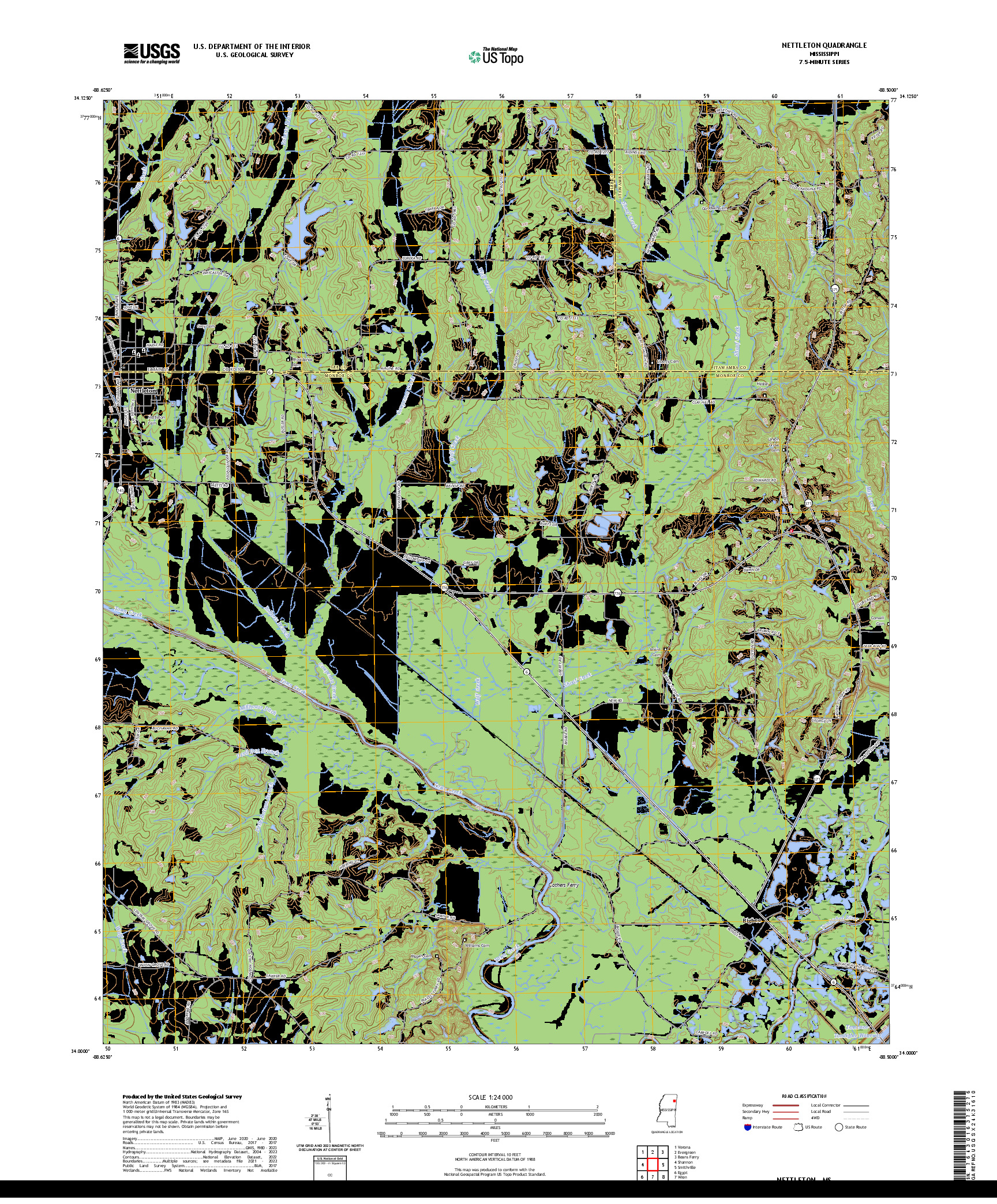 US TOPO 7.5-MINUTE MAP FOR NETTLETON, MS