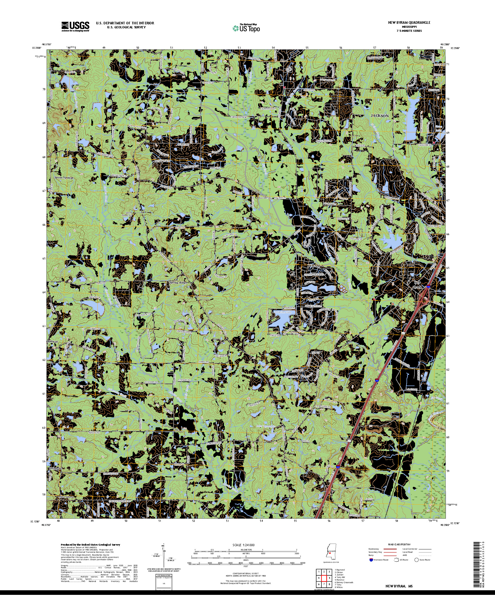 US TOPO 7.5-MINUTE MAP FOR NEW BYRAM, MS