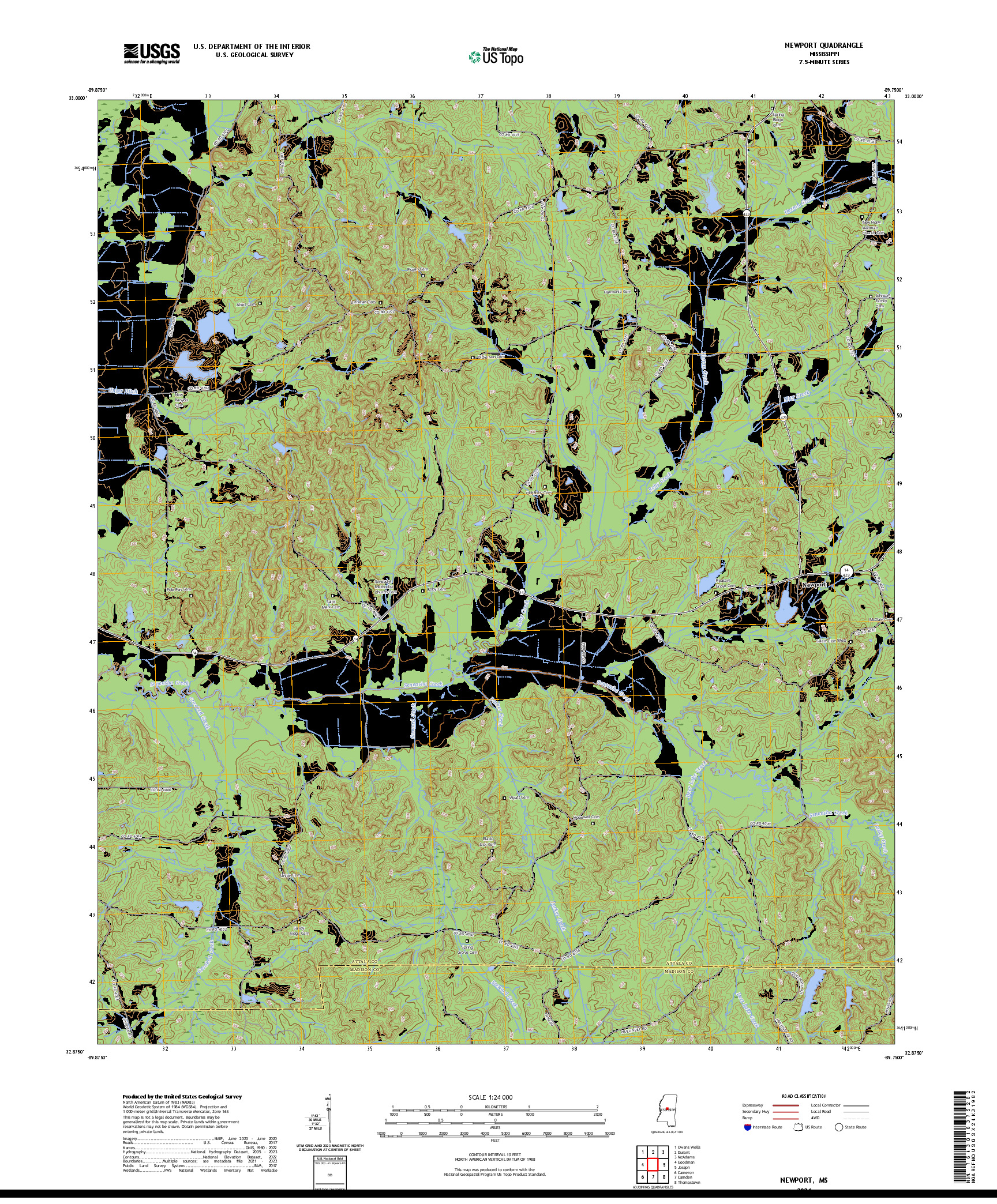 US TOPO 7.5-MINUTE MAP FOR NEWPORT, MS