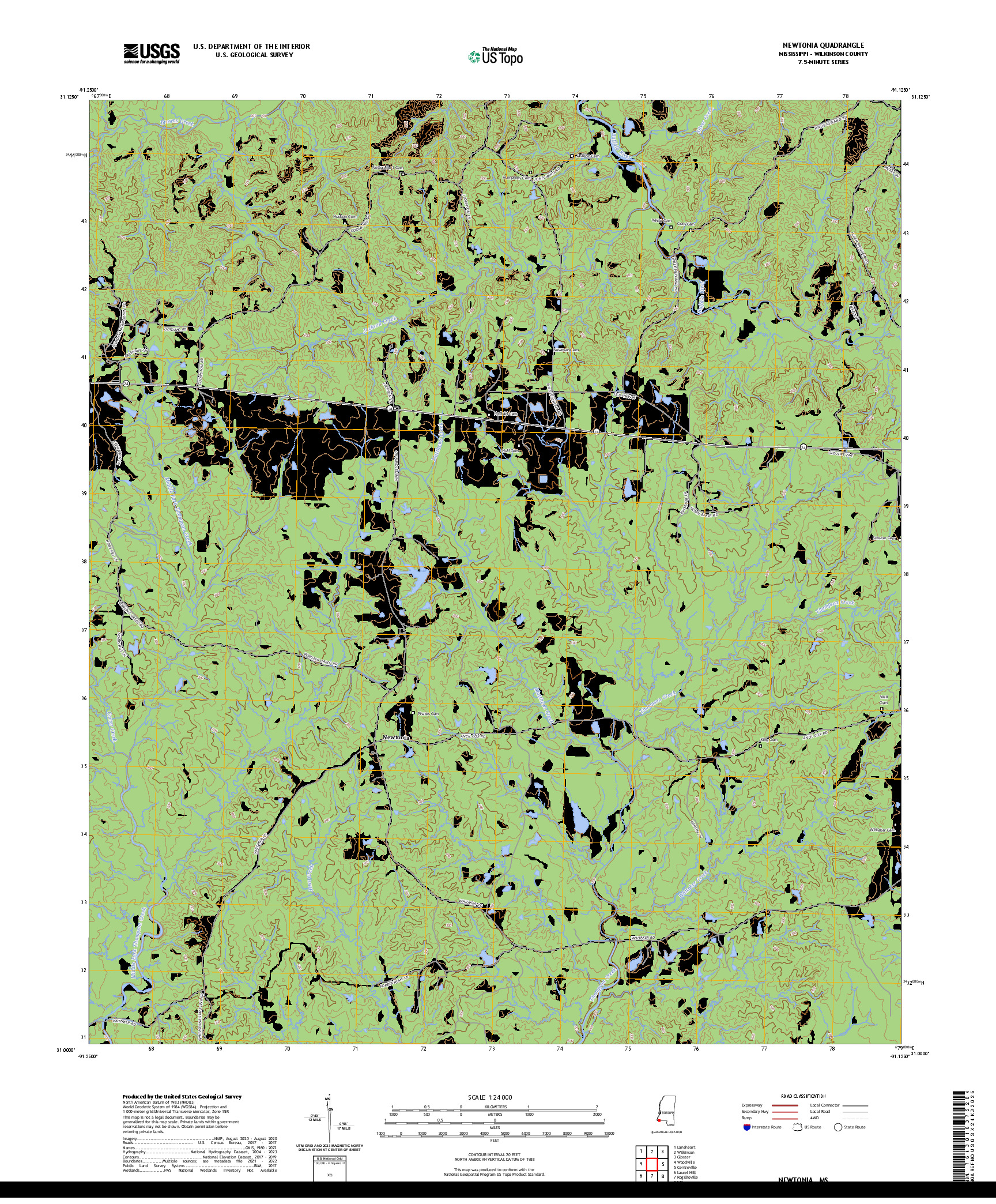 US TOPO 7.5-MINUTE MAP FOR NEWTONIA, MS