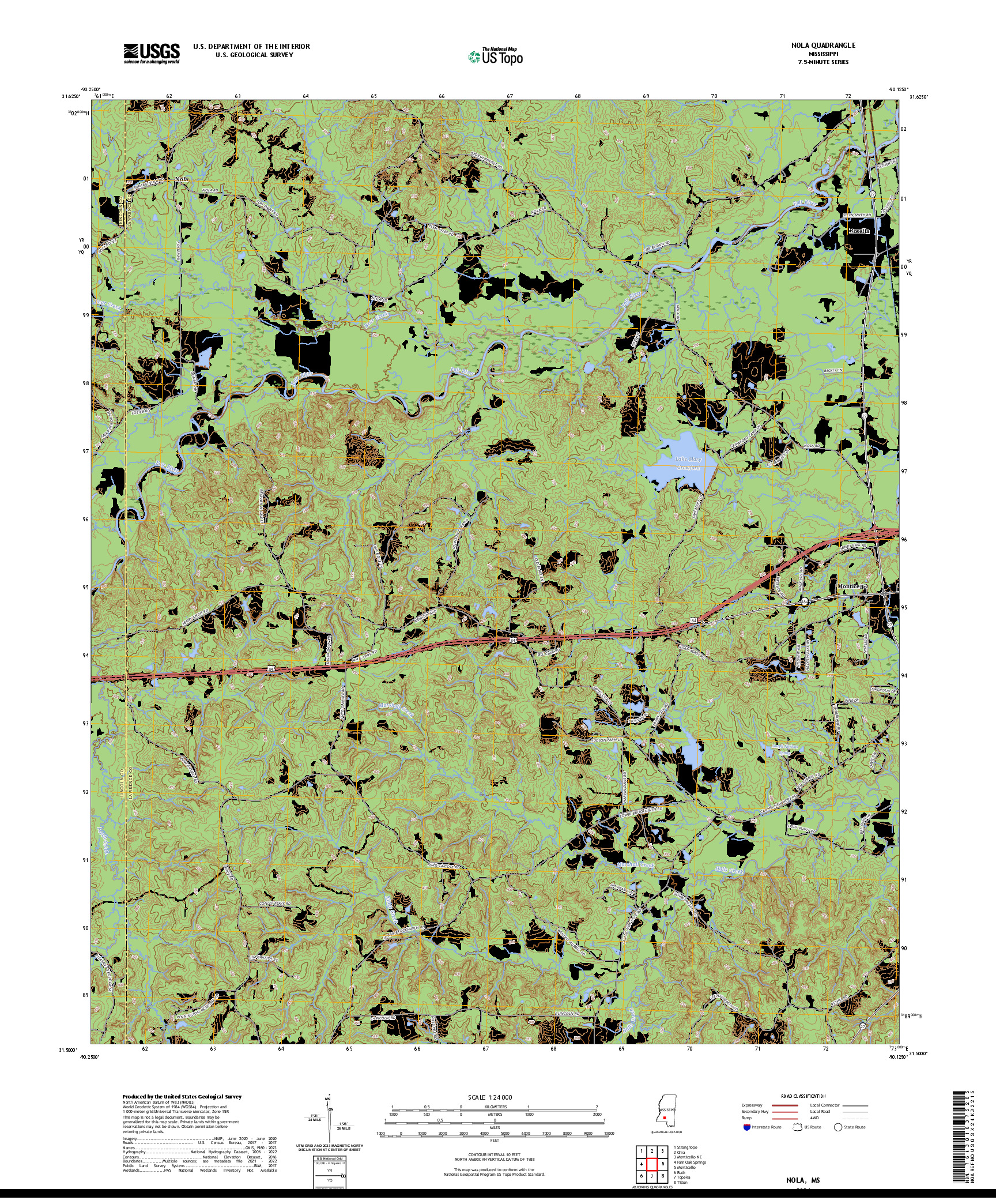 US TOPO 7.5-MINUTE MAP FOR NOLA, MS