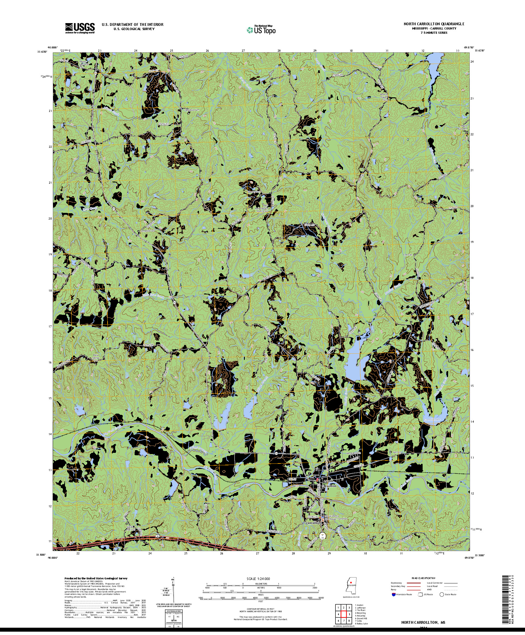 US TOPO 7.5-MINUTE MAP FOR NORTH CARROLLTON, MS