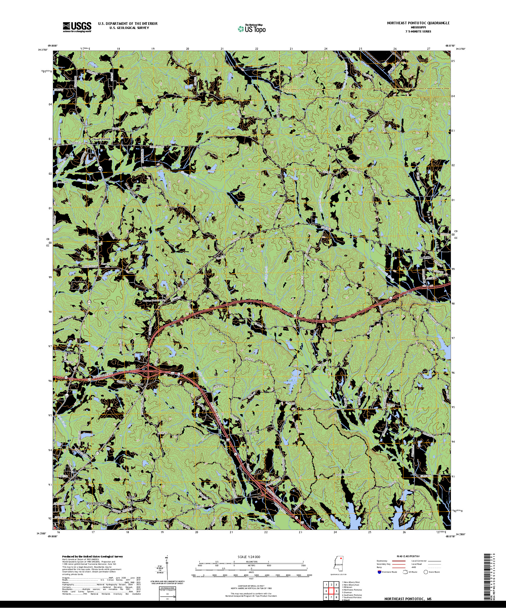 US TOPO 7.5-MINUTE MAP FOR NORTHEAST PONTOTOC, MS
