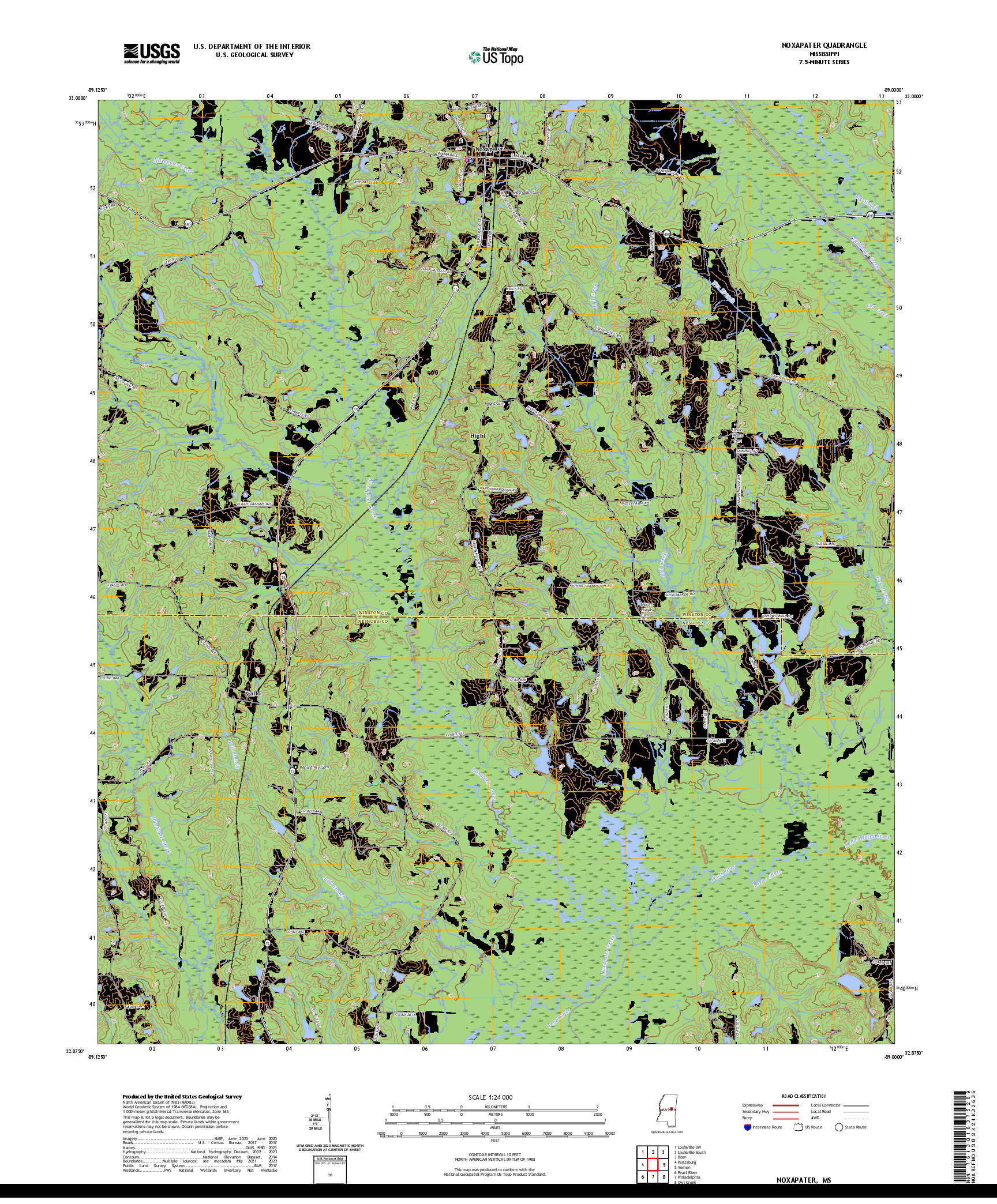 US TOPO 7.5-MINUTE MAP FOR NOXAPATER, MS