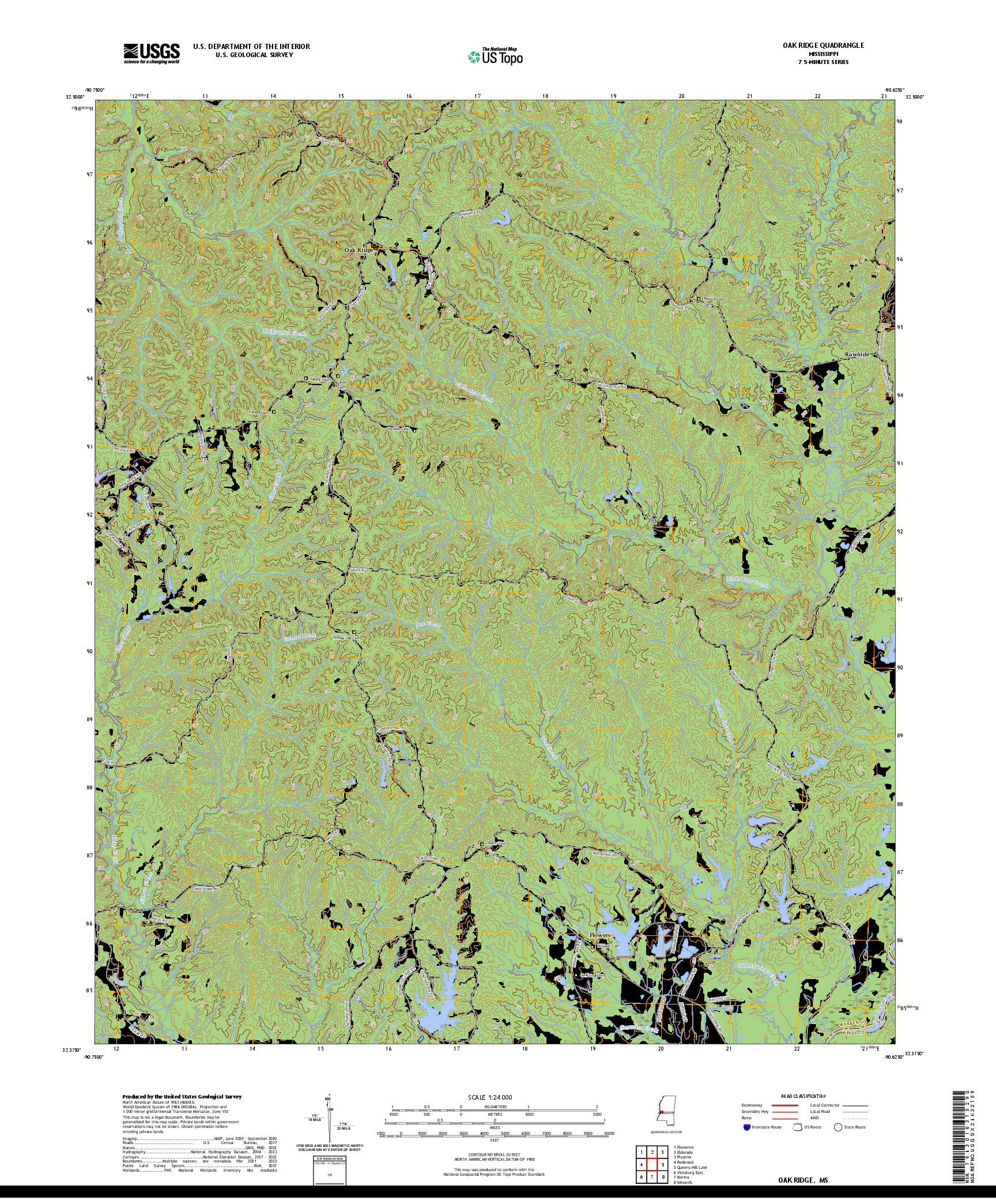 US TOPO 7.5-MINUTE MAP FOR OAK RIDGE, MS