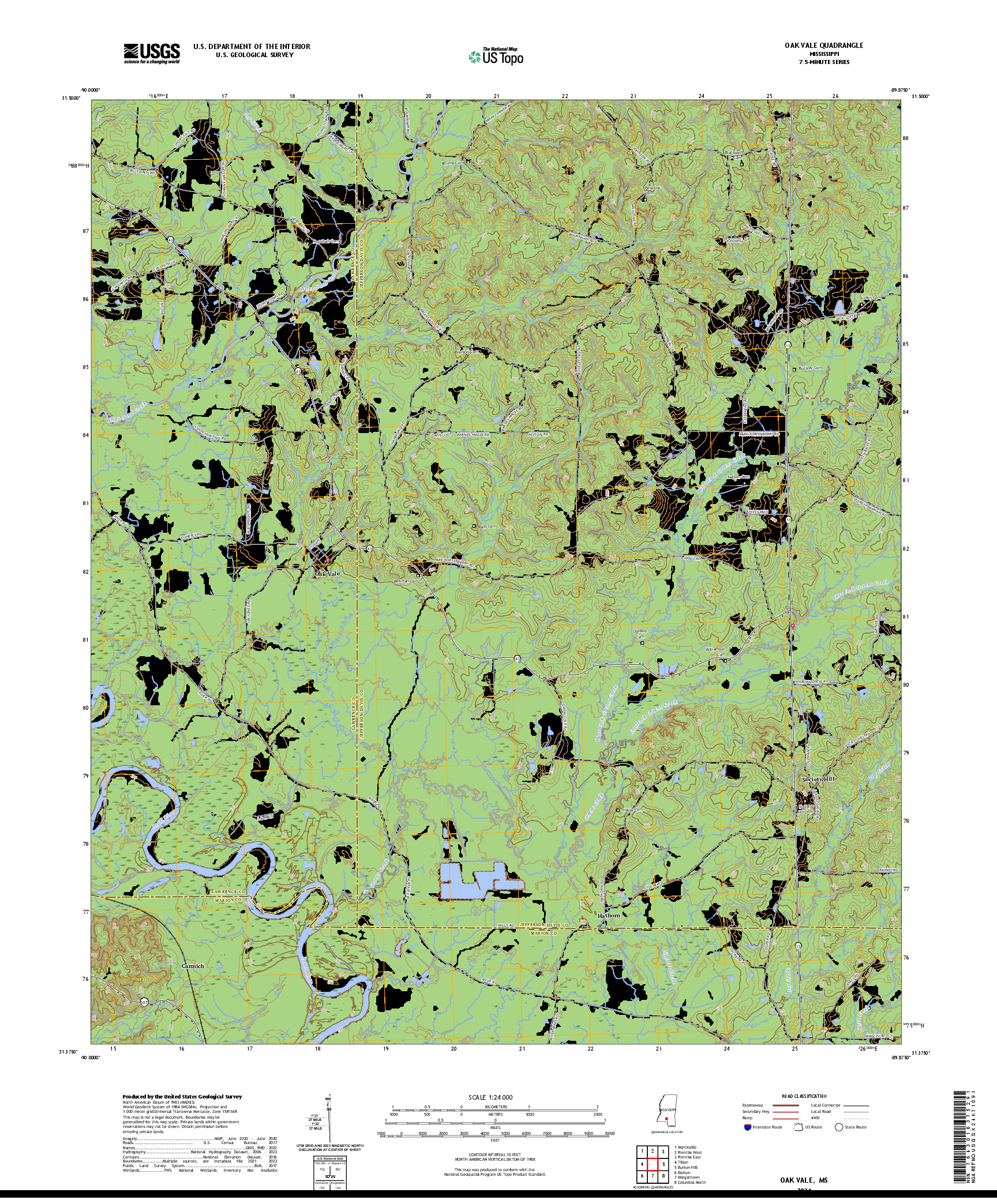 US TOPO 7.5-MINUTE MAP FOR OAK VALE, MS