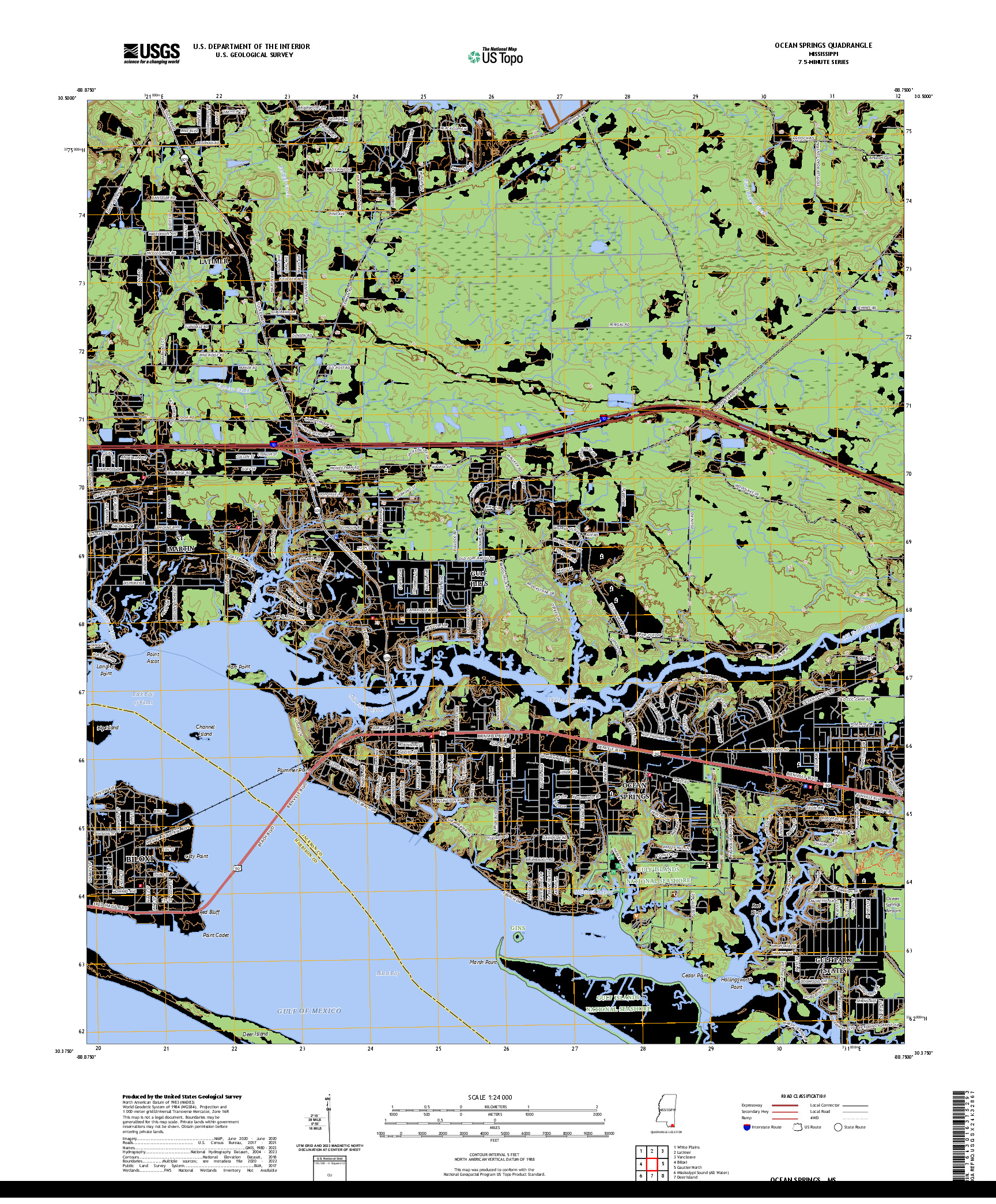 US TOPO 7.5-MINUTE MAP FOR OCEAN SPRINGS, MS