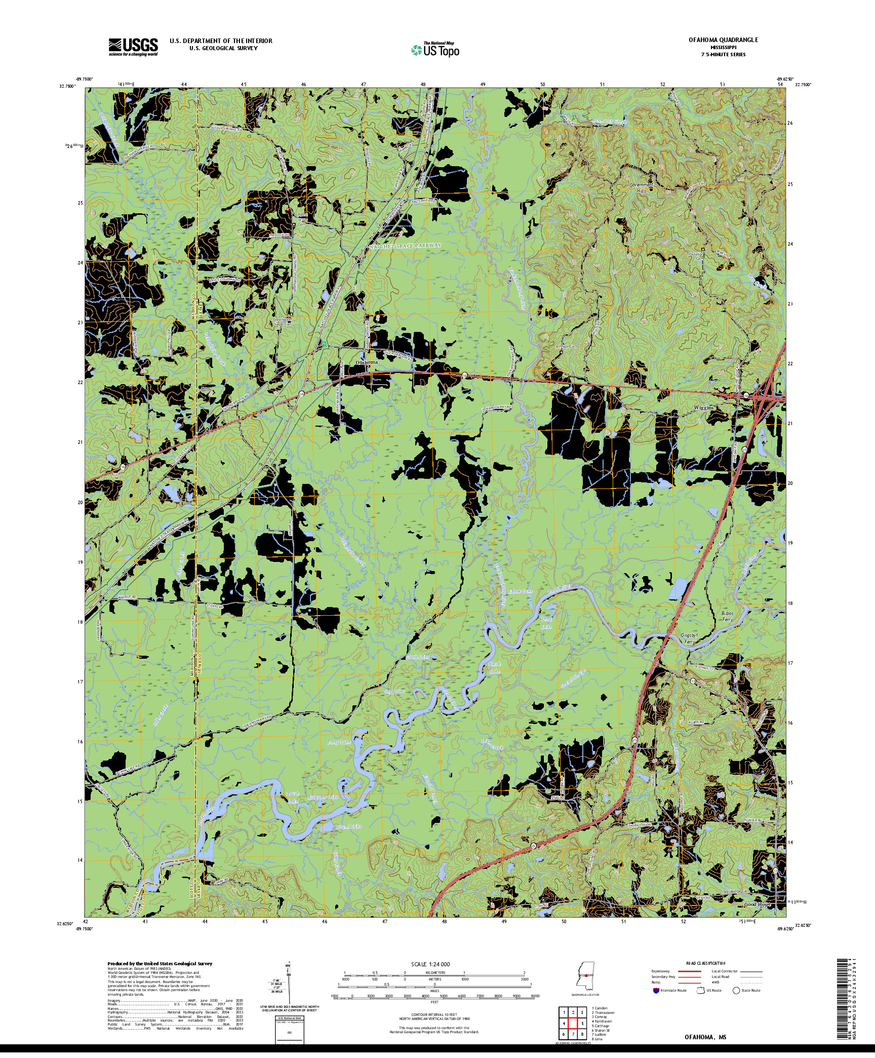 US TOPO 7.5-MINUTE MAP FOR OFAHOMA, MS