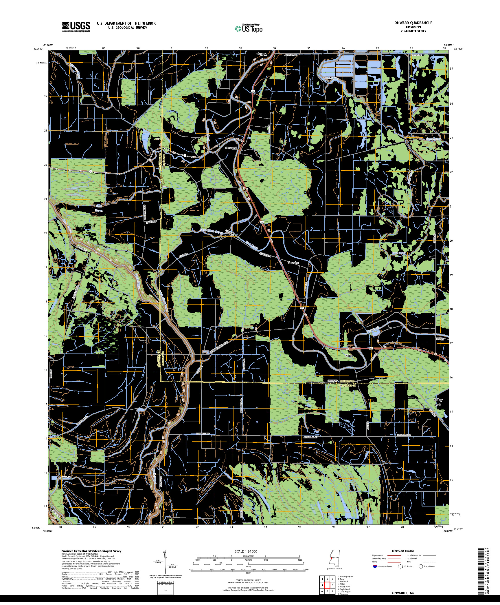US TOPO 7.5-MINUTE MAP FOR ONWARD, MS