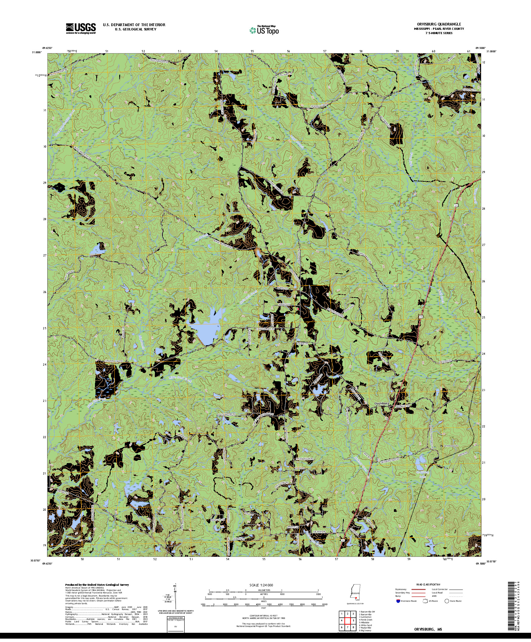 US TOPO 7.5-MINUTE MAP FOR ORVISBURG, MS