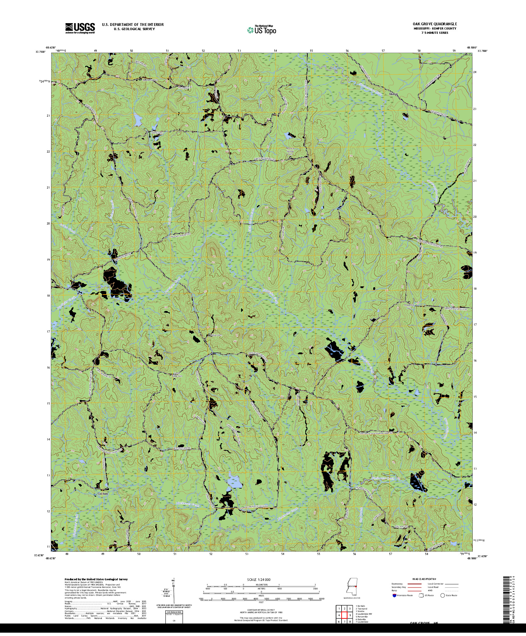 US TOPO 7.5-MINUTE MAP FOR OAK GROVE, MS