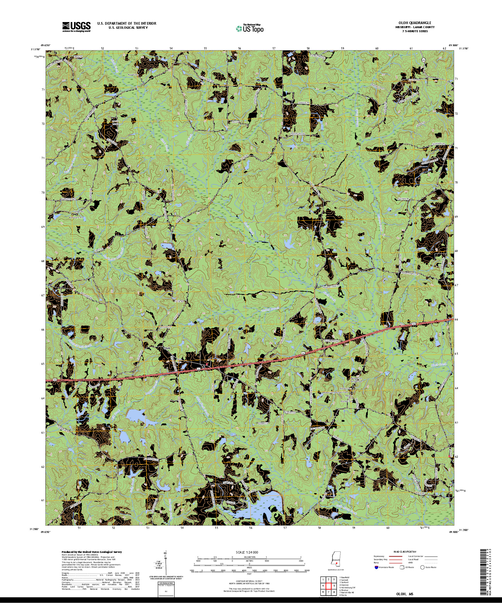 US TOPO 7.5-MINUTE MAP FOR OLOH, MS